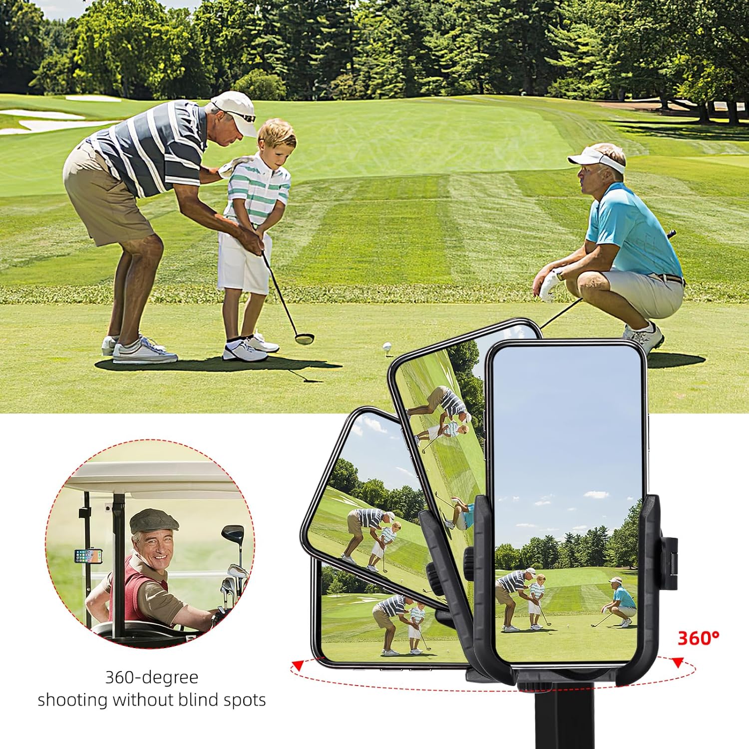 Uchwyt na telefon do wózka golfowego, magnetyczny uchwyt na telefon komórkowy kompatybilny z EZGO/Club Car/Yamaha, uniwersalny kompatybilny z iPhone/Galaxy/Google Pixel, magnes ultra wytrzymałościowy/jednoręczny/przenośny