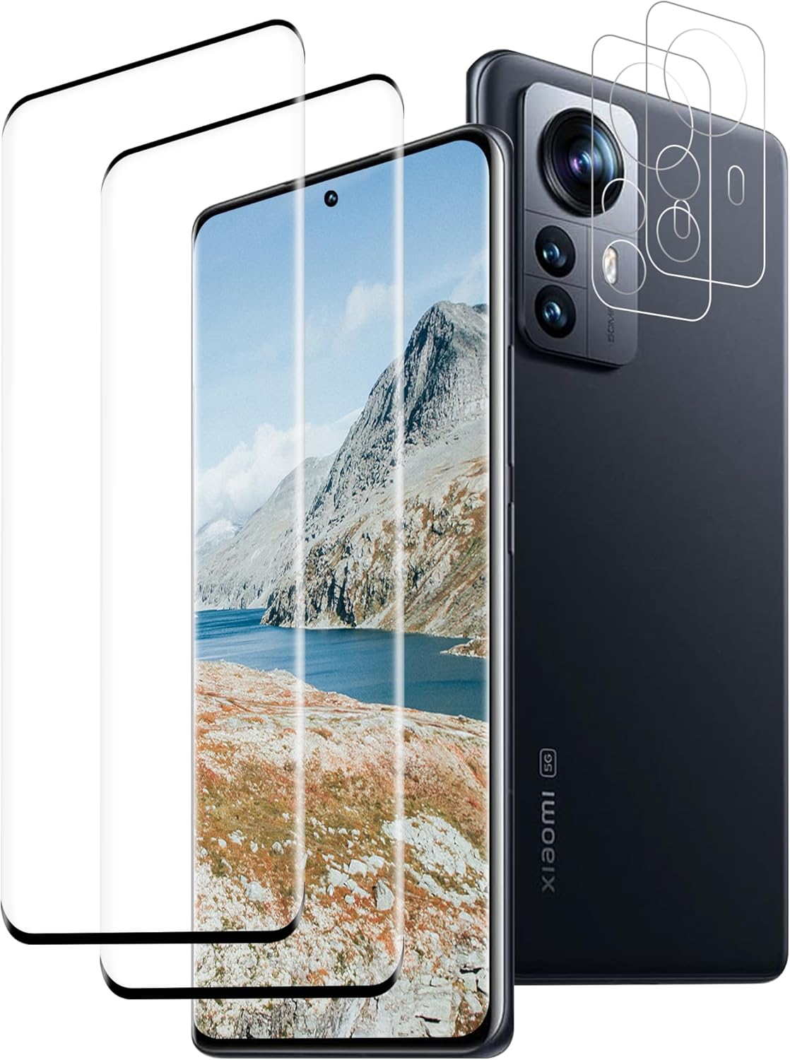 Screen Protector for Xiaomi 12 Pro, Tempered Glass Film [Bubble Free][Anti-Scratch][9H Hardness][Fingerprint Free][HD Clear Film] 2 Pack Screen Protector   2 Pack Camera Lens Protector