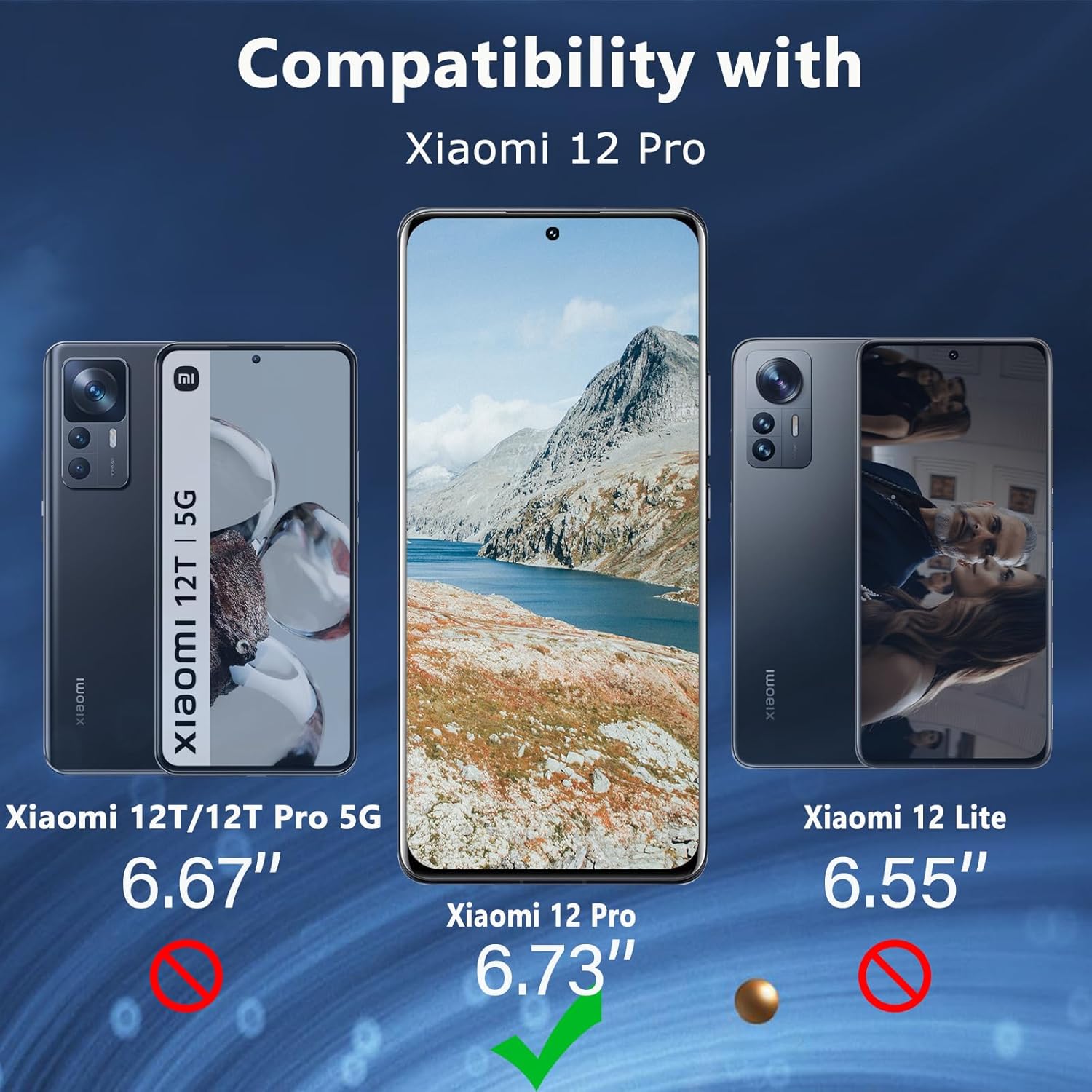 واقي شاشة لهاتف Xiaomi 12 Pro، غشاء زجاجي مقوى [خالي من الفقاعات] [مضاد للخدش] [صلابة 9H] [خالي من بصمات الأصابع] [فيلم شفاف عالي الدقة] عبوة من قطعتين من واقي الشاشة عبوة من قطعتين من واقي عدسة الكاميرا
