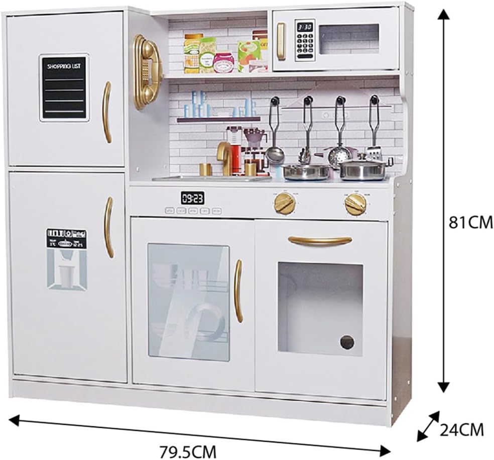 Wooden Play Kitchen Toy Set with Light, Kids Children Pretend Toy Kitchen Playset, Sink with Faucet, Oven, Microwave, Kitchenware Set Accessories for Ages 3-8 Girls Boys · v5
