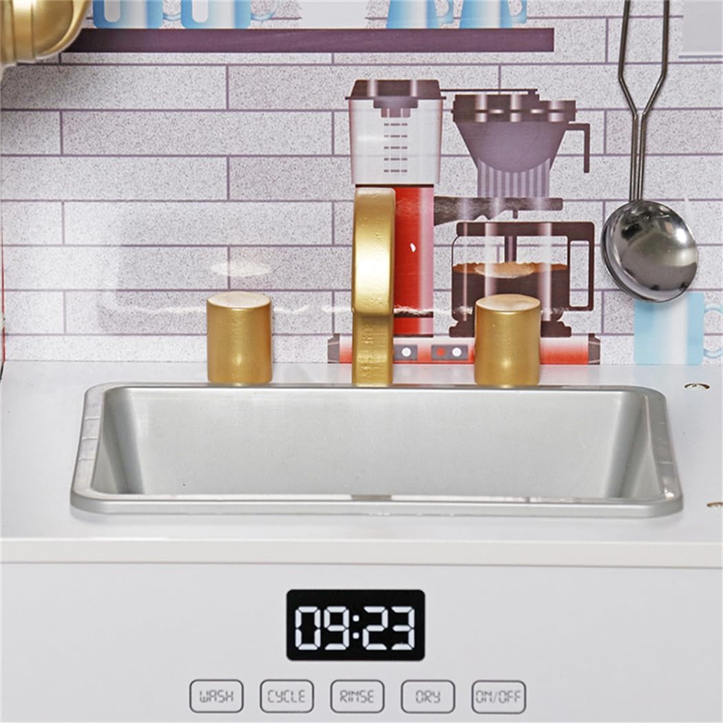 Wooden Play Kitchen Toy Set with Light, Kids Children Pretend Toy Kitchen Playset, Sink with Faucet, Oven, Microwave, Kitchenware Set Accessories for Ages 3-8 Girls Boys · v5