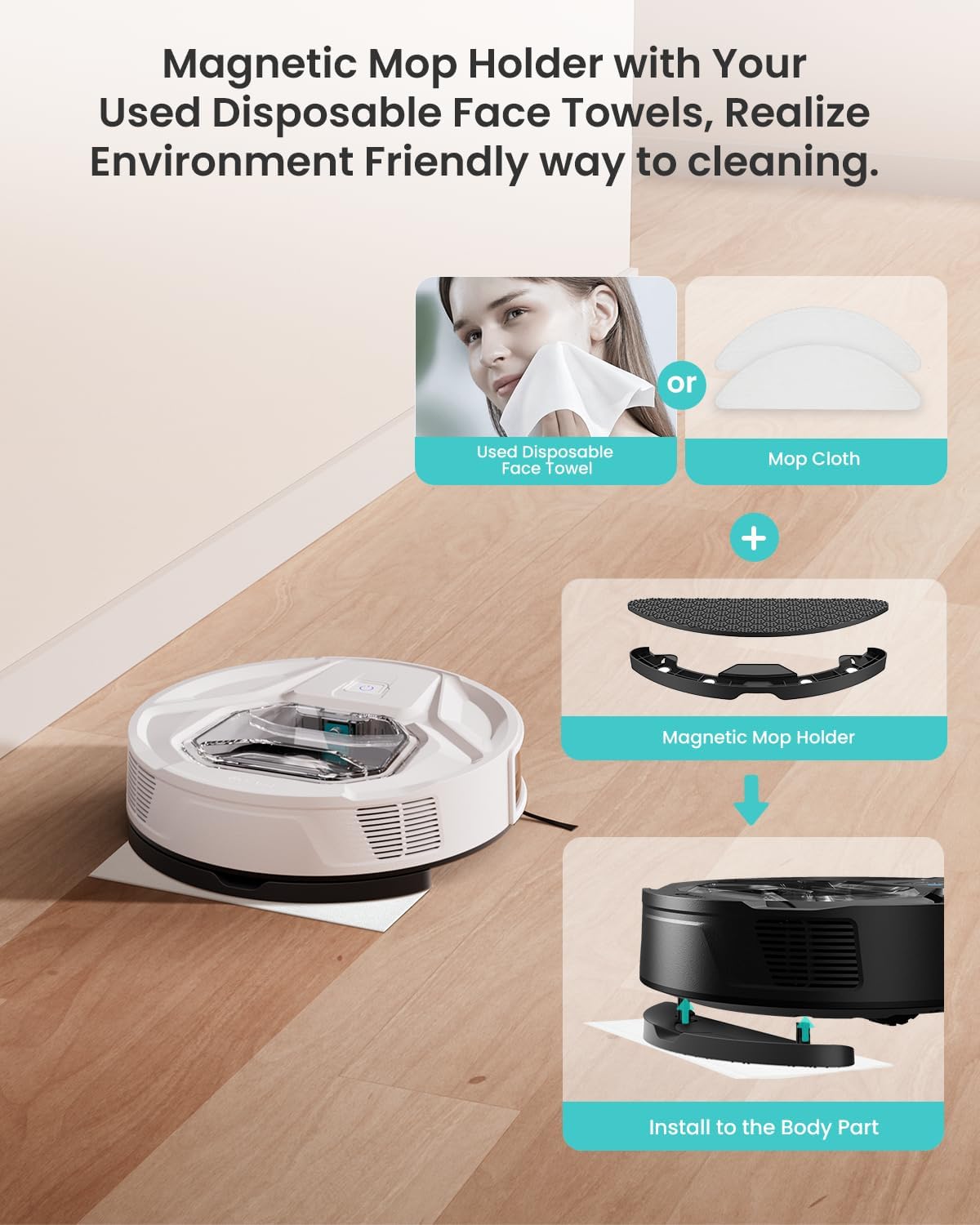 Robot aspirapolvere Lefant M320 con scopa, potente aspirazione 6000 Pa, 210 minuti di autonomia, super sottile, pattumiera visibile, rilevamento tappeti, controllo vocale Alexa, ideale per pavimenti duri e peli di animali domestici, bianco
