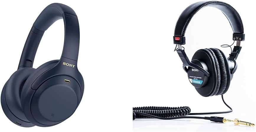 Sony WH-1000XM4 หูฟังไร้สายแบบครอบศีรษะตัดเสียงรบกวนระดับพรีเมียม พร้อมไมโครโฟนสำหรับการโทรและการควบคุมด้วยเสียง Alexa สีน้ำเงินเข้ม WH1000XM4 MDR7506 หูฟังไดอะแฟรมขนาดใหญ่ระดับมืออาชีพ