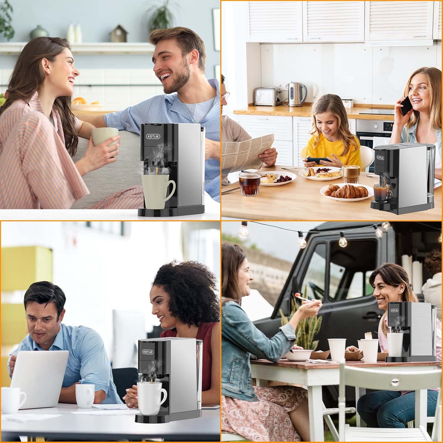 เครื่องชงกาแฟ KOTLIE แบบเสิร์ฟครั้งเดียว เครื่องชงเอสเพรสโซ 19 บาร์ เครื่องชงกาแฟ 4in1 สำหรับแคปซูล K-cup/แคปซูล Nespresso ดั้งเดิม/กาแฟบด/กาแฟ ESE 44 มม. (AC-513H)