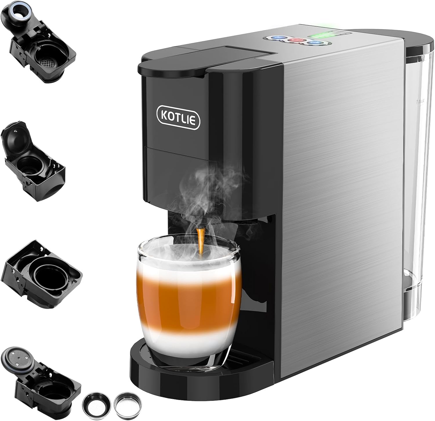 KOTLIE 19Bar Espresso Machine,5in1 Single Serve Coffee Maker for Nespresso Original/Dolce Gusto/K cups/LOR/Ground Coffee/illy 44mm ESE,HotCold Brew Coffee Machine,Level 7 water volume · v2
