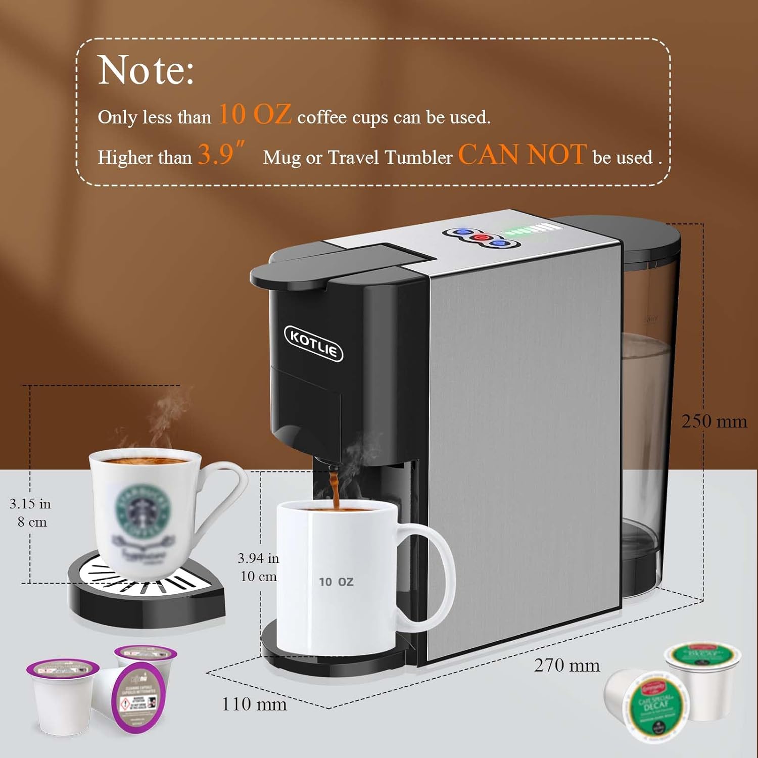 KOTLIE 19Bar Espresso Machine,5in1 Single Serve Coffee Maker for Nespresso Original/Dolce Gusto/K cups/LOR/Ground Coffee/illy 44mm ESE,HotCold Brew Coffee Machine,Level 7 water volume · v2