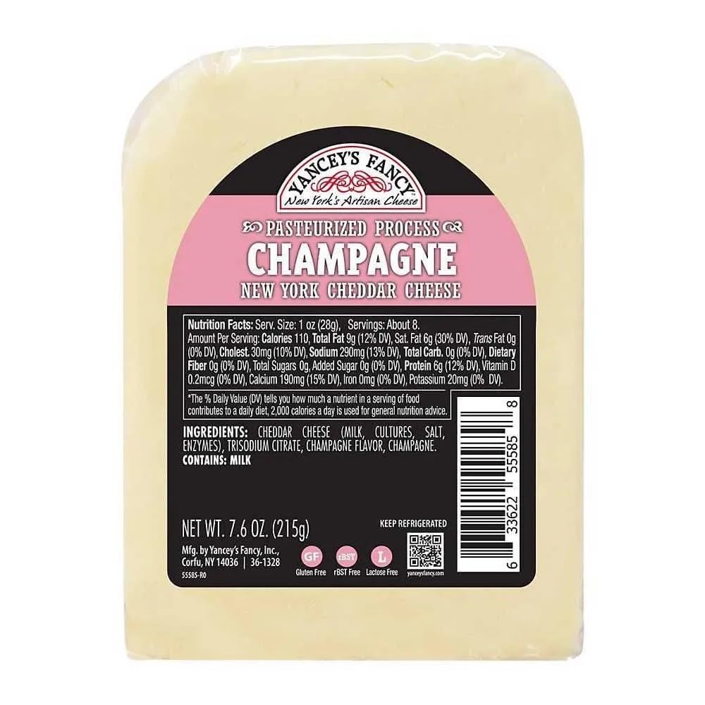 Yanceys Fancy Finger Lakes Champagne Cheddar Wedge, 7,6 once, confezione da 10