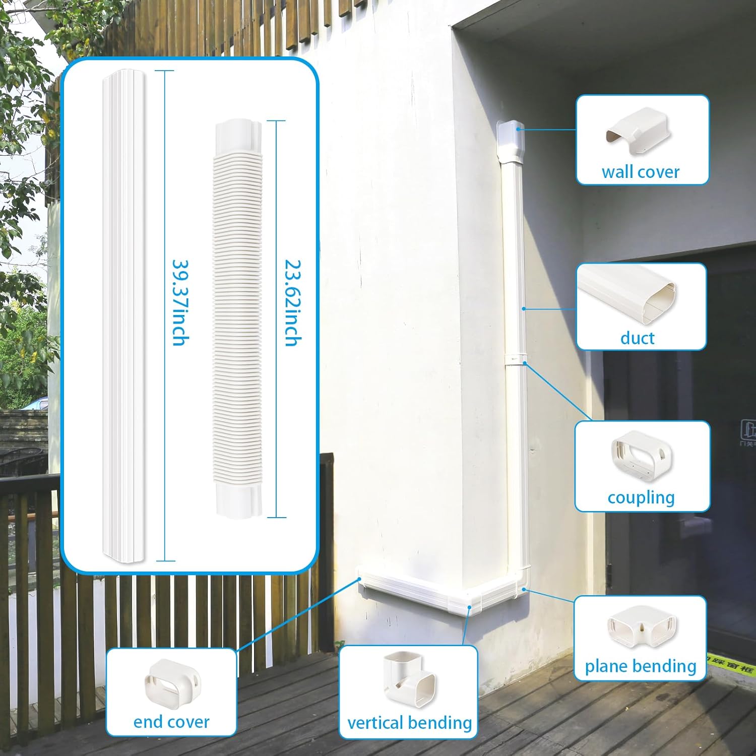 Bộ nắp đường ống chia tách mini GUYAAC, Bộ nắp đường ống PVC trang trí máy điều hòa không khí, Thích hợp cho máy bơm nhiệt, Rộng 4 inch, Dài 15 ft