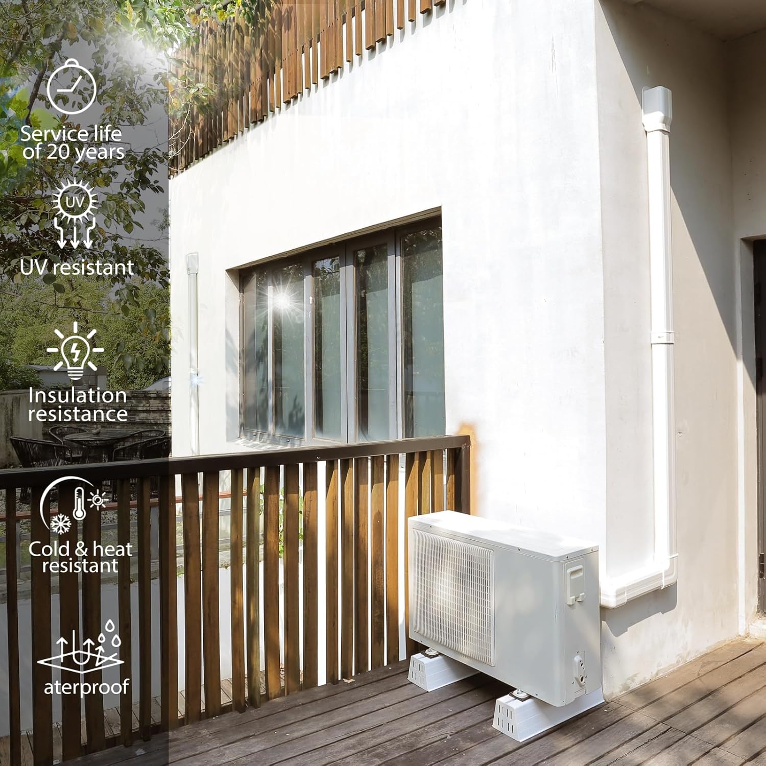 Bộ nắp đường ống chia tách mini GUYAAC, Bộ nắp đường ống PVC trang trí máy điều hòa không khí, Thích hợp cho máy bơm nhiệt, Rộng 4 inch, Dài 15 ft