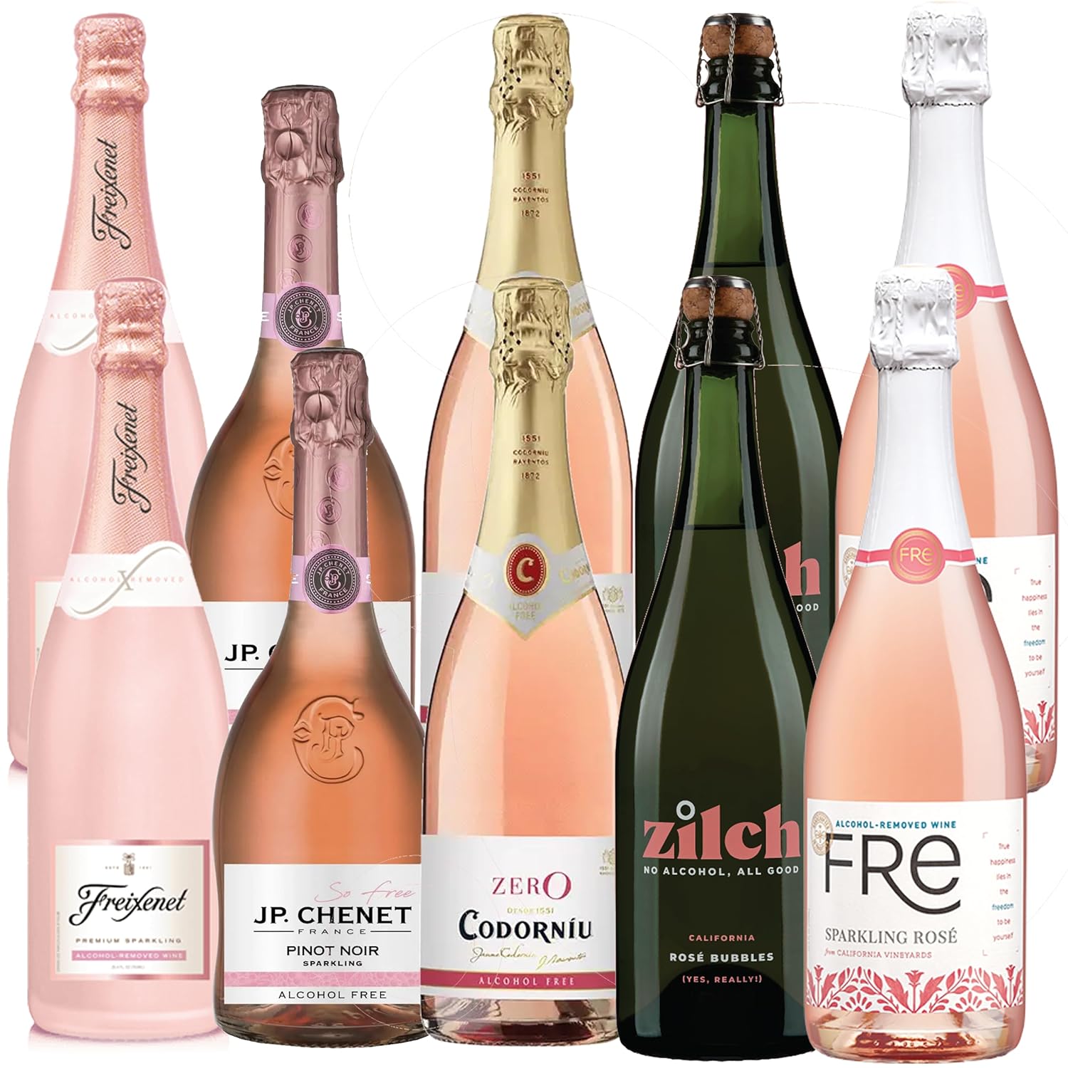 Sparkling Rosé Non-Alcoholic Wine Date Night Mixed 10 Pack Includes JP Chenet, Freixenet, Zilch, Codorniu, and Fre 750ml Zero Alcohol Dealcoholized Champagne · v2