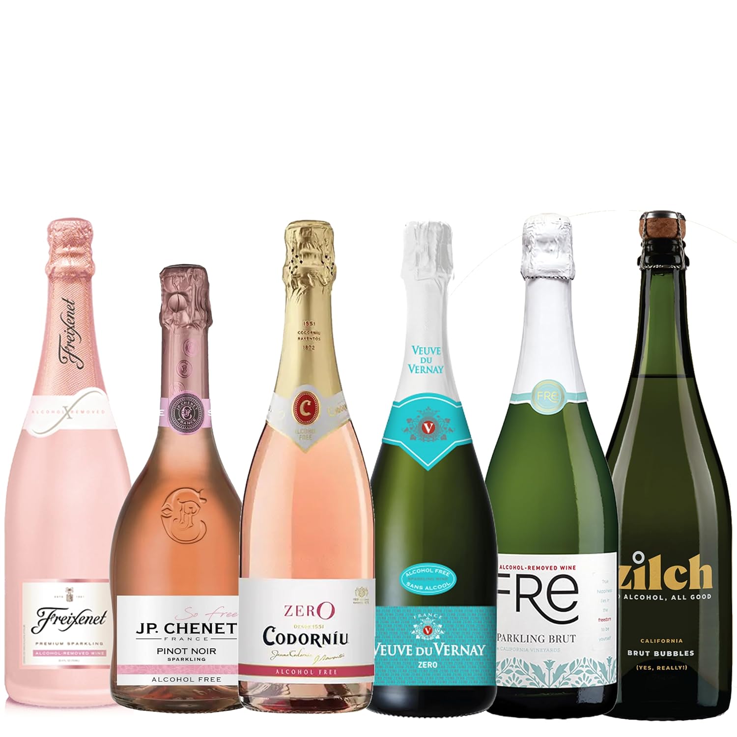 Vino rosé frizzante e frizzante analcolico Date Night Mixed La confezione da 6 include Freixenet, Zilch, Codorniu, Giesen, Veuve du Vernay, J.P. Chenet e champagne dealcolizzato a zero alcol Fre 750 ml