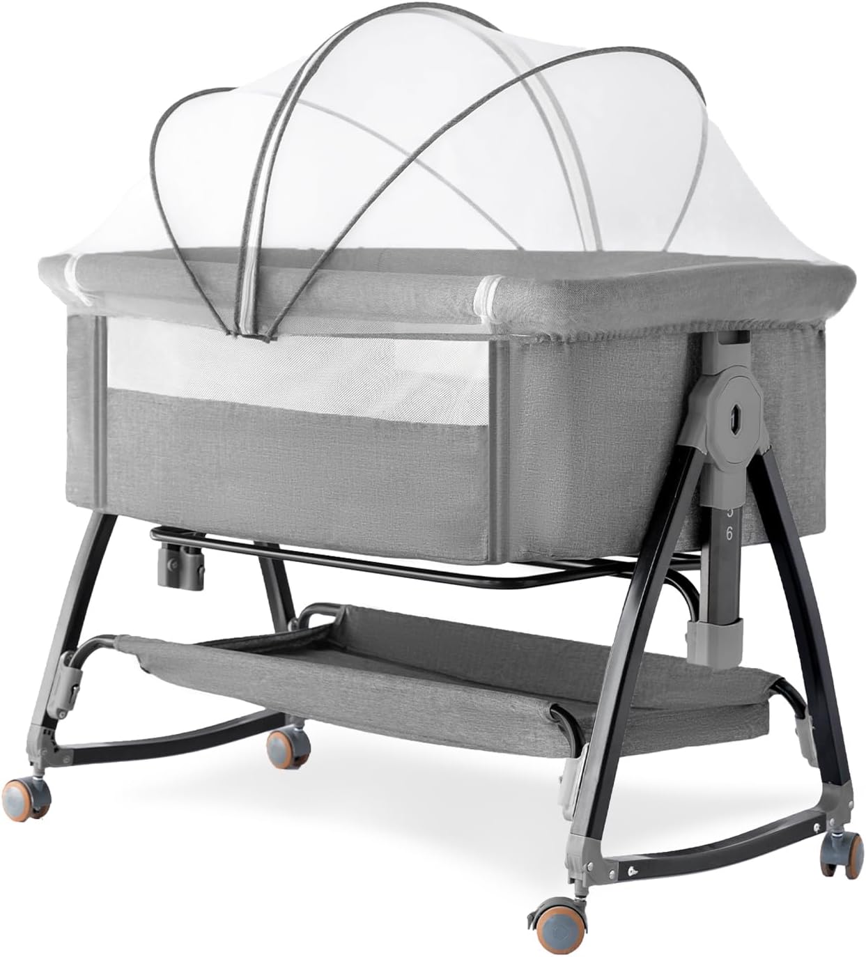 Bedside Crib, 3 in 1 Bassinet with Quick Height Adjustment and Mosquito Nets, Easy to Fold, Portable Beside Bassinet with Golden Triangle Structure, CPSC Certification