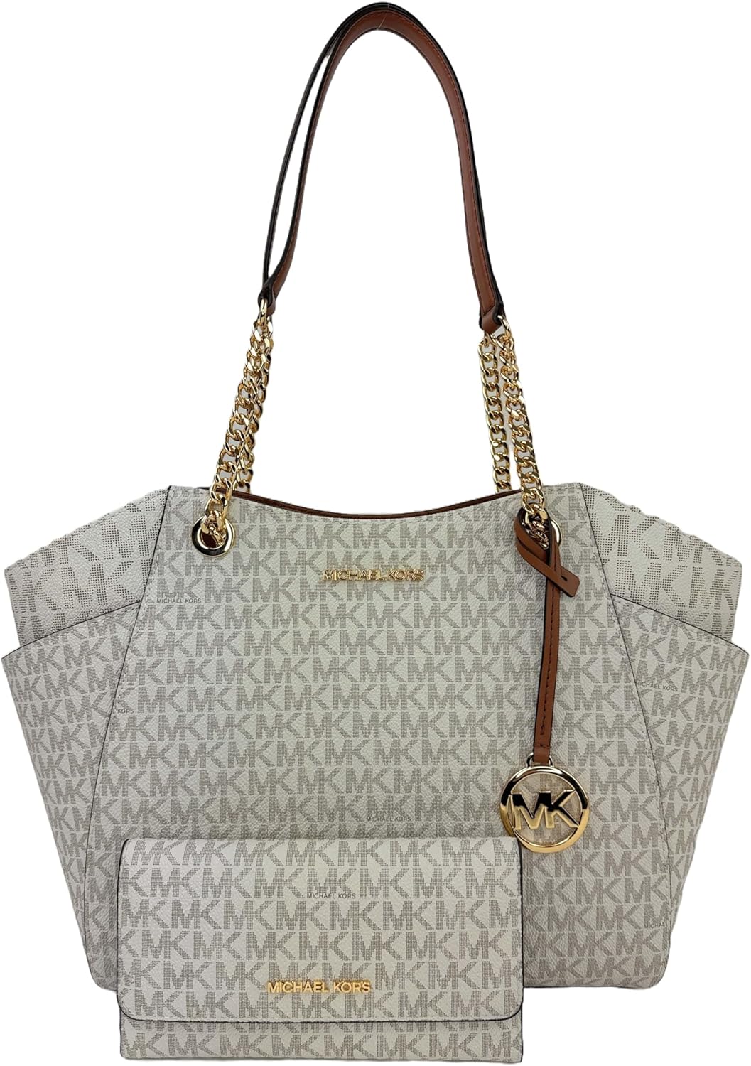 Michael Kors Jet Set Travel Große Schultertasche mit Kette im Paket mit dreifach gefalteter Geldbörse