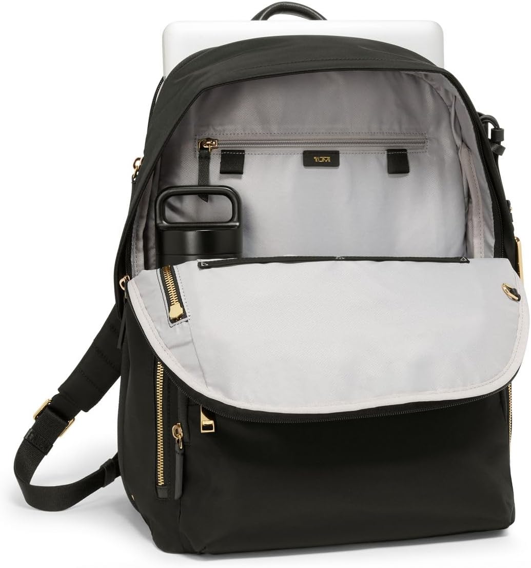 TUMI - Voyageur Montana Backpack - Стильный дорожный рюкзак для женщин - Для бизнеса, работы - Вмещает до 16 ноутбуков - Черный/золотой