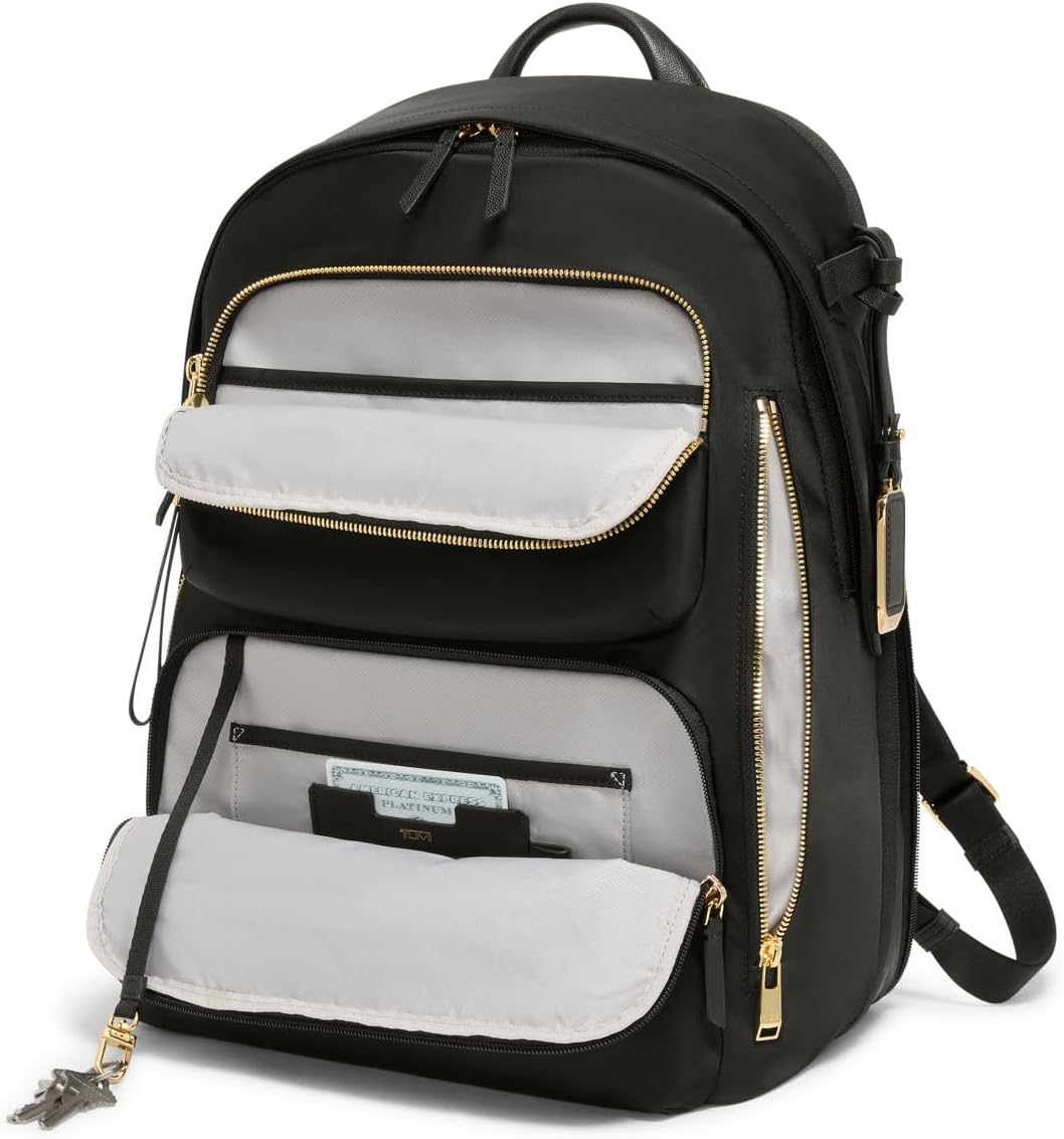 TUMI - Voyageur Montana Backpack - Стильный дорожный рюкзак для женщин - Для бизнеса, работы - Вмещает до 16 ноутбуков - Черный/золотой