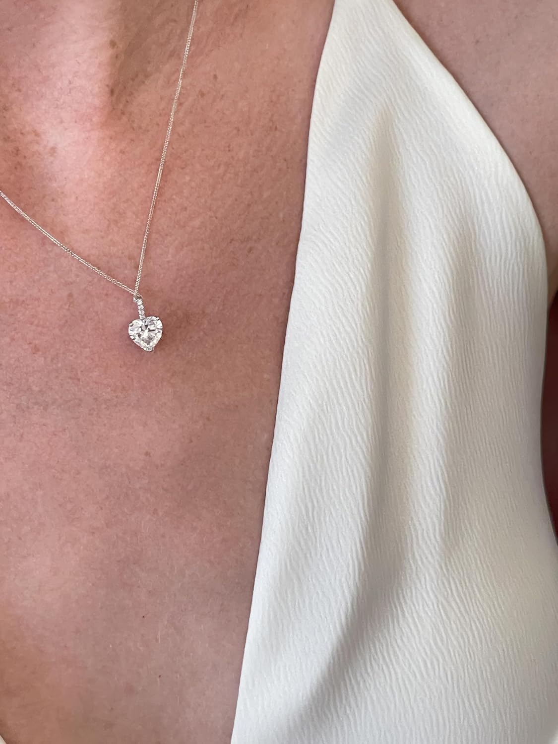 1.75 ct Designer SOLID 18K Gold Diamond Heart Pendant Necklace HANDMADE Jewellery for women Christmas Day Heart Diamond Necklace 18kt WHITE Gold Jewelry 8mm Heart Shaped Diamond Solitaire Necklace · v2