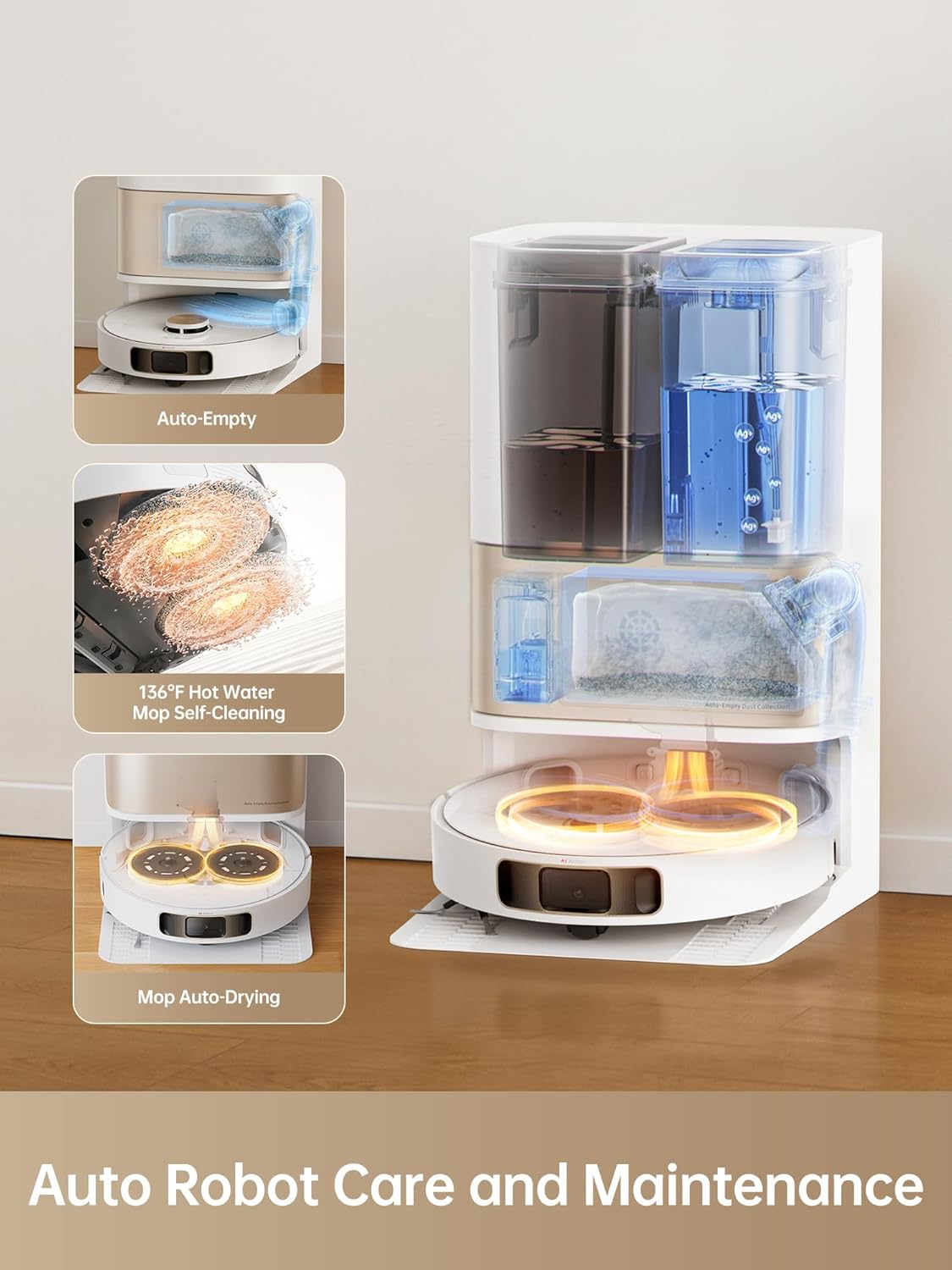 dreame L10s Pro Ultra Heat robotstofzuiger en dweilcombinatie, dweilverlenging, 7000 Pa zuigkracht, automatische robotverzorging en -onderhoud, zelfreinigend heetwaterdweil van 136 °C, vermijding van obstakels, ideaal voor haar, tapijten