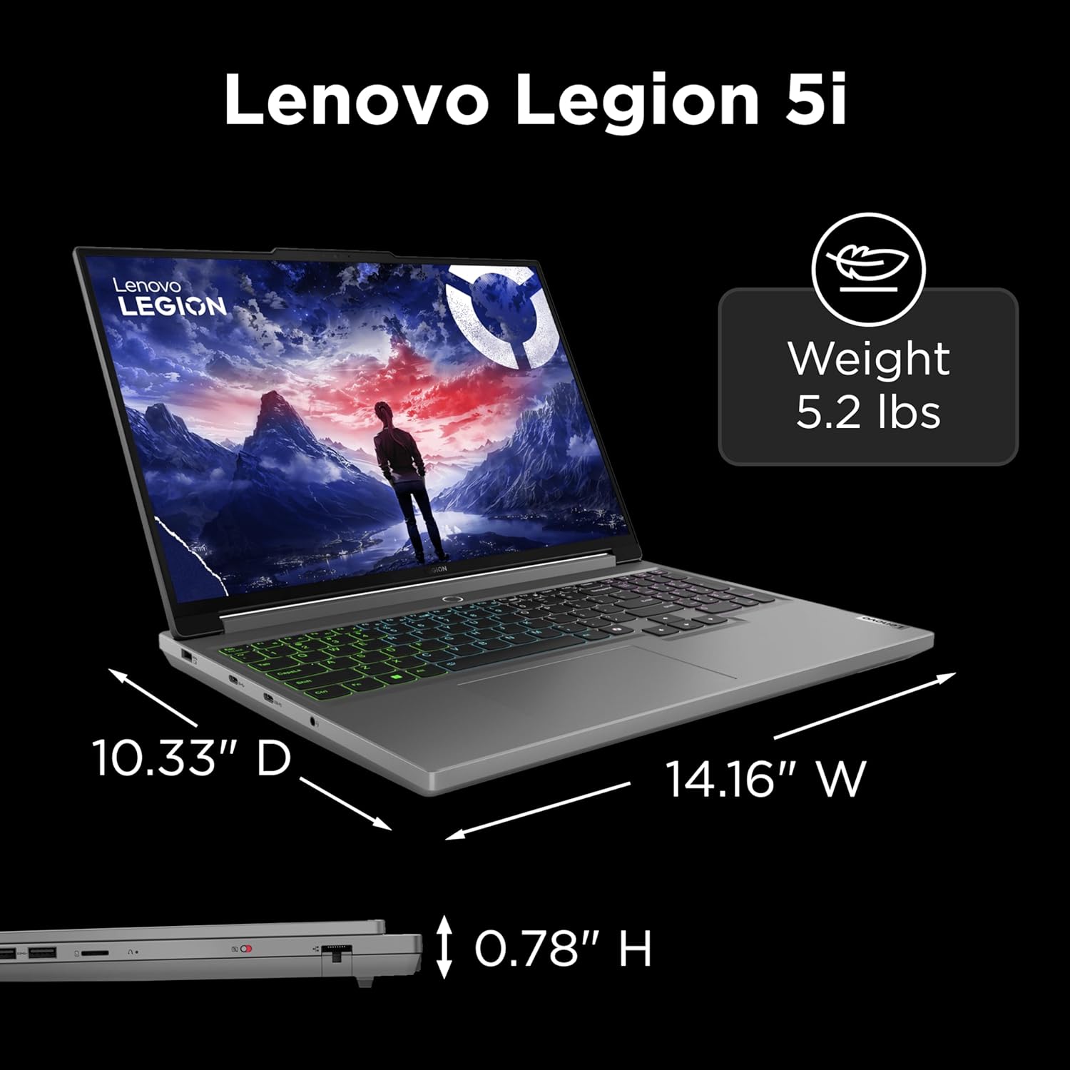 Lenovo Legion 5i Gaming Laptop, NVIDIA GeForce RTX 4070 8G, 16” WQXGA Display, Intel Core i7-14650HX, 32GB RAM, 512GB SSD, 2560x1600 px, Windows 11, Luna Grey · v6