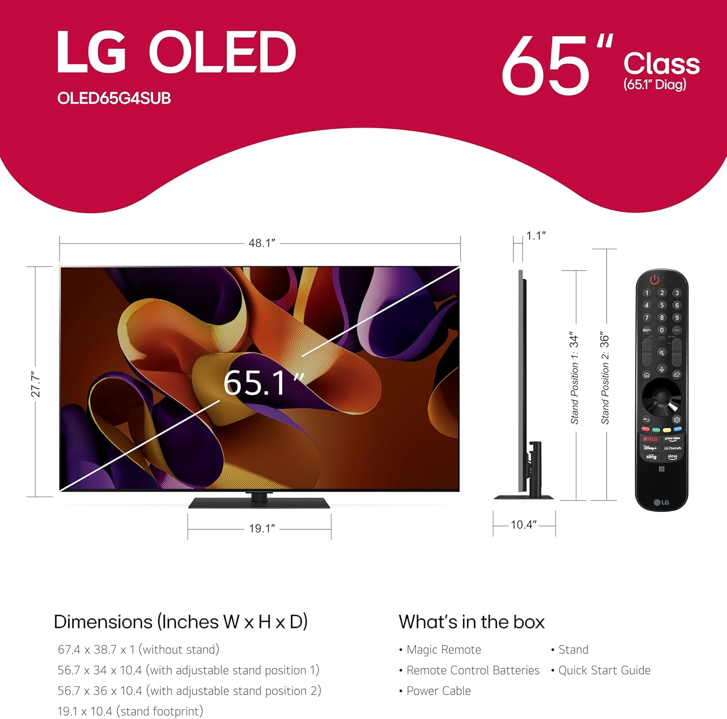 LG 65-Inch Class OLED evo G4 Series Smart TV 4K Processor Flat Screen with Magic Remote AI-Powered with Alexa Built-in (OLED65G4SUB, 2024) · v14