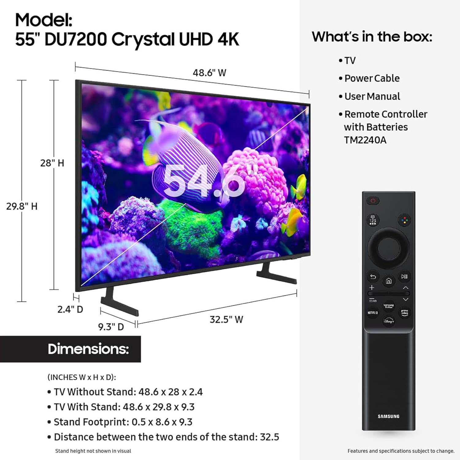 SAMSUNG 55 インチ クラス Crystal UHD 4K DU7200 シリーズ HDR スマート TV (オブジェクト トラッキング サウンド ライト、PurColor、Motion Xcelerator、Mega Contrast、Q-Symphony 搭載) (UN55DU7200、2024 年モデル)