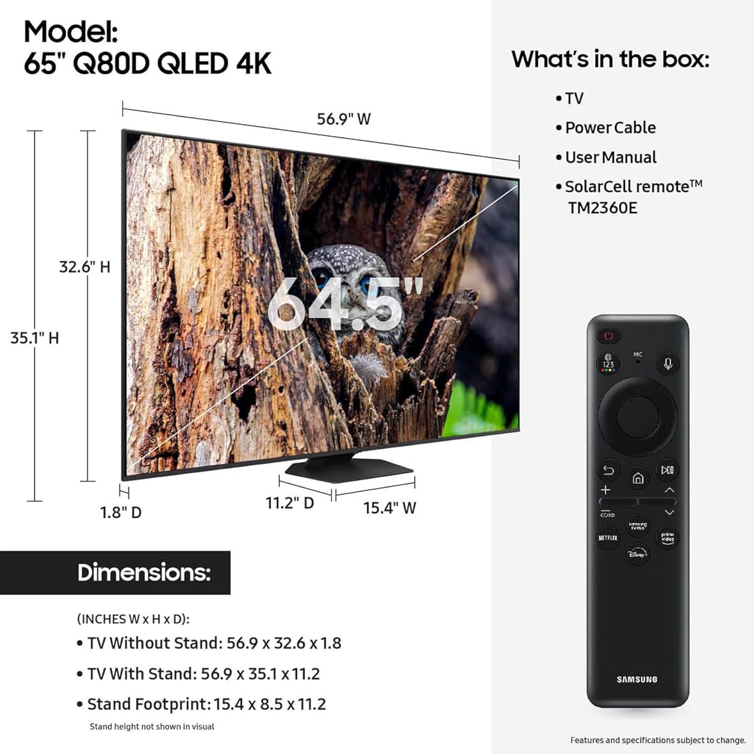SAMSUNG 65-Inch Class QLED 4K Q80D Series Quantum HDR  Smart TV w/Dolby Atmos, Object Tracking Sound Lite, Direct Full Array, Motion Xcelerator, Alexa Built-in (QN65Q80D, 2024 Model) · v8