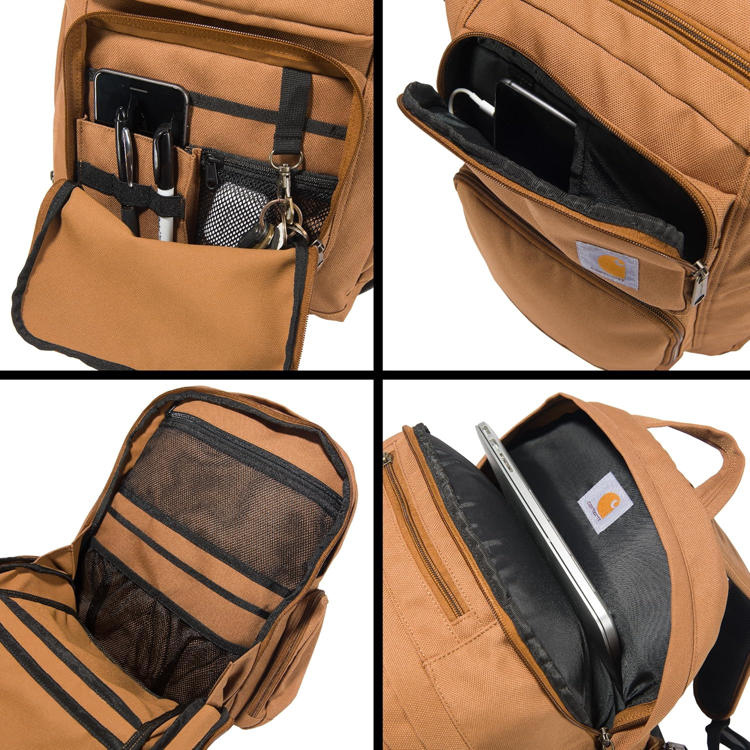 Carhartt 35-Liter-Rucksack, robuster Rucksack mit Laptophülle und abriebfester Duravax-Unterseite, mit drei Fächern für den täglichen Gebrauch, Braun, Einheitsgröße