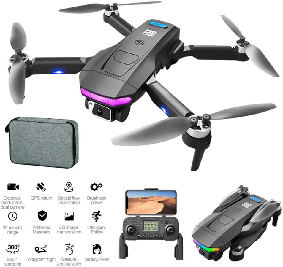 Droni GPS con fotocamera 4K per adulti principianti/bambini, tempo di volo lungo 50 minuti, trasmissione 5G, quadricottero RC FPV FPV con motori brushless, nessuna prevenzione degli ostacoli, GPS Return Home, Follow Me, include 2 batterie
