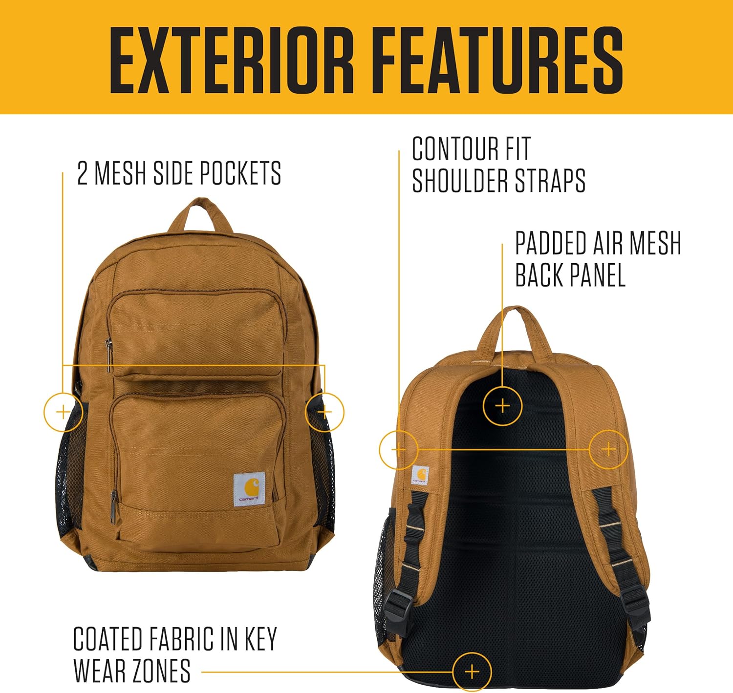 Zaino Carhartt a scomparto singolo e durevole con custodia per laptop e base resistente all'abrasione Duravax, zaino classico da 27 litri (nero), taglia unica