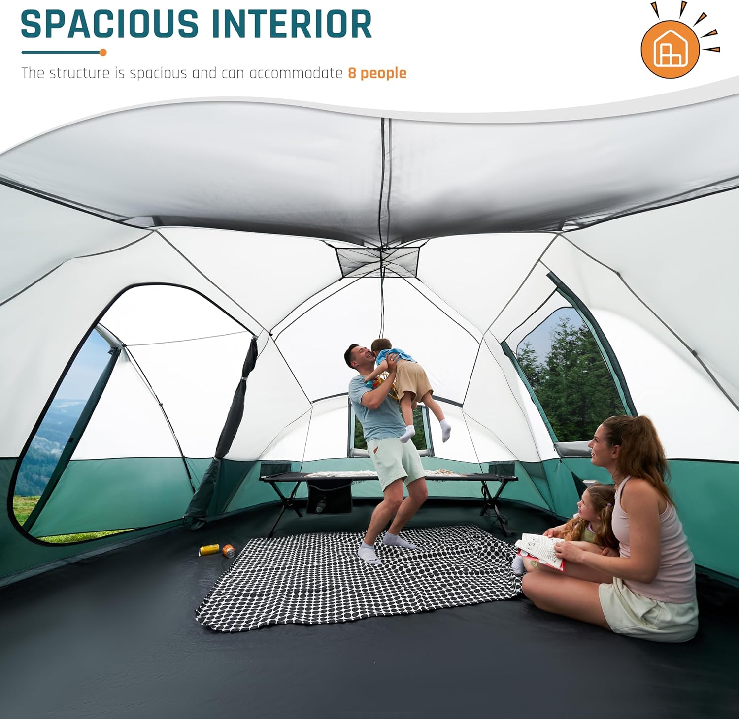 Campingzelt für 8/10/11 Personen mit Veranda, Familienzelte zum Campen, Großes Kuppeltunnelzelt inklusive Regenfliege, einfach aufzustellende große Zelte für Outdoor-Camping, reflektierendes winddichtes Seil, großer Vestibül