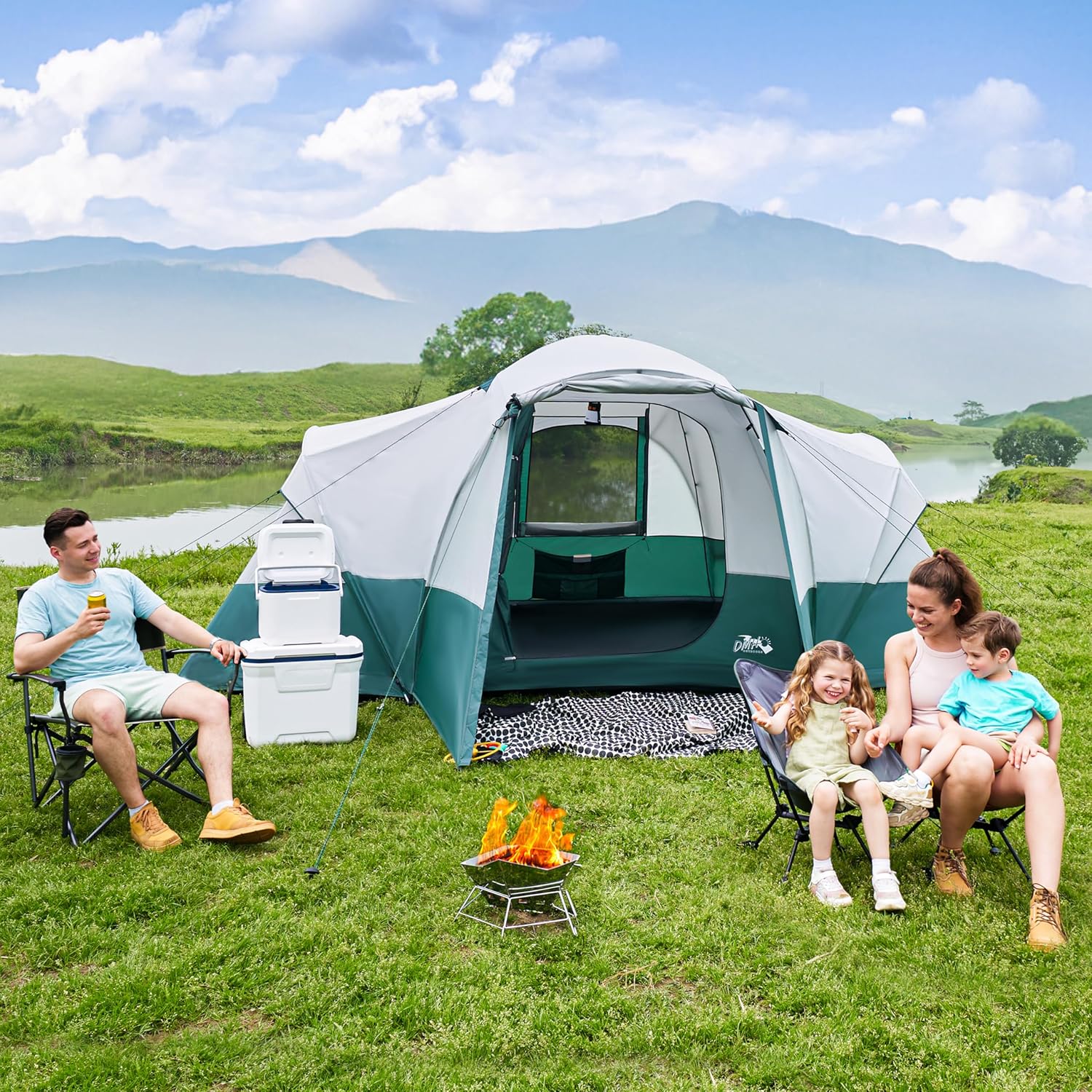 Campingzelt für 8/10/11 Personen mit Veranda, Familienzelte zum Campen, Großes Kuppeltunnelzelt inklusive Regenfliege, einfach aufzustellende große Zelte für Outdoor-Camping, reflektierendes winddichtes Seil, großer Vestibül