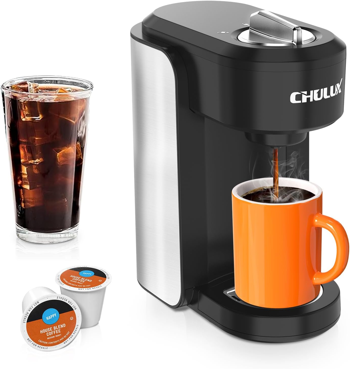 เครื่องชงกาแฟแคปซูล CHULUX 1,000 วัตต์ ขนาดกะทัดรัด ชงได้ครั้งละแก้ว ชงกาแฟสำเร็จรูปได้ 1 ถ้วย สำหรับกาแฟบด K Cup เครื่องชงกาแฟแคปซูลสแตนเลส ชงได้เร็วในยุค 90