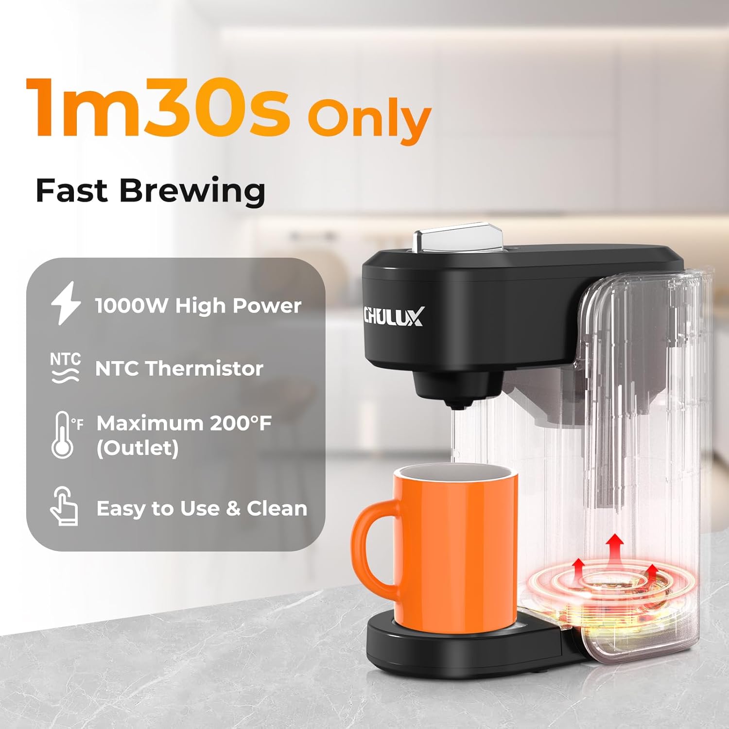 CHULUX 1000W Compact Coffee Maker Single Serve, Instant One Cup Coffee Pod Maker for K Cup  Ground Coffee, Stainless Steel Capsule Coffee Machine 90s Fast Brewing · v3