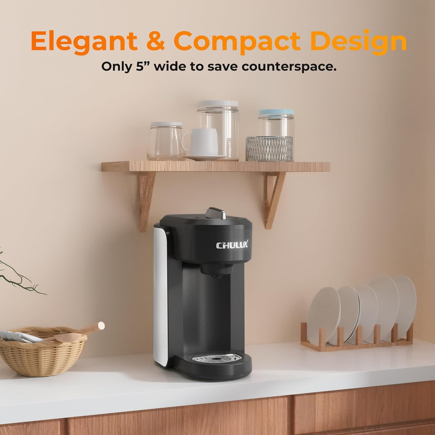 CHULUX 1000W Compact Coffee Maker Single Serve, Instant One Cup Coffee Pod Maker for K Cup  Ground Coffee, Stainless Steel Capsule Coffee Machine 90s Fast Brewing · v3