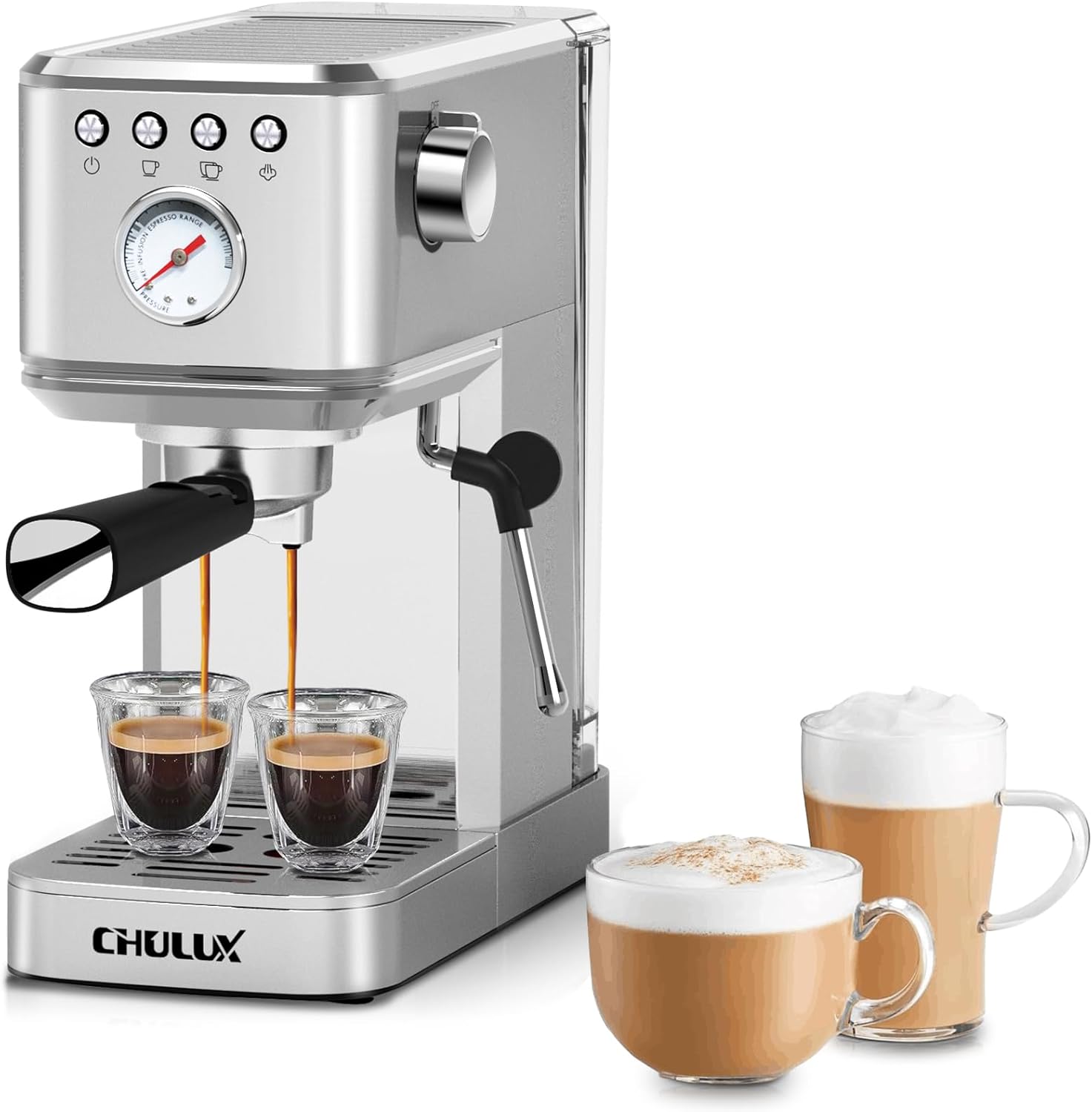 CHULUX Slim Espresso Machine with Milk Frother Steam Wand, 20 Bar Professional Pump Semi Automatic Espresso Coffee Machine for Home Cappuccino  Latte Maker · v2