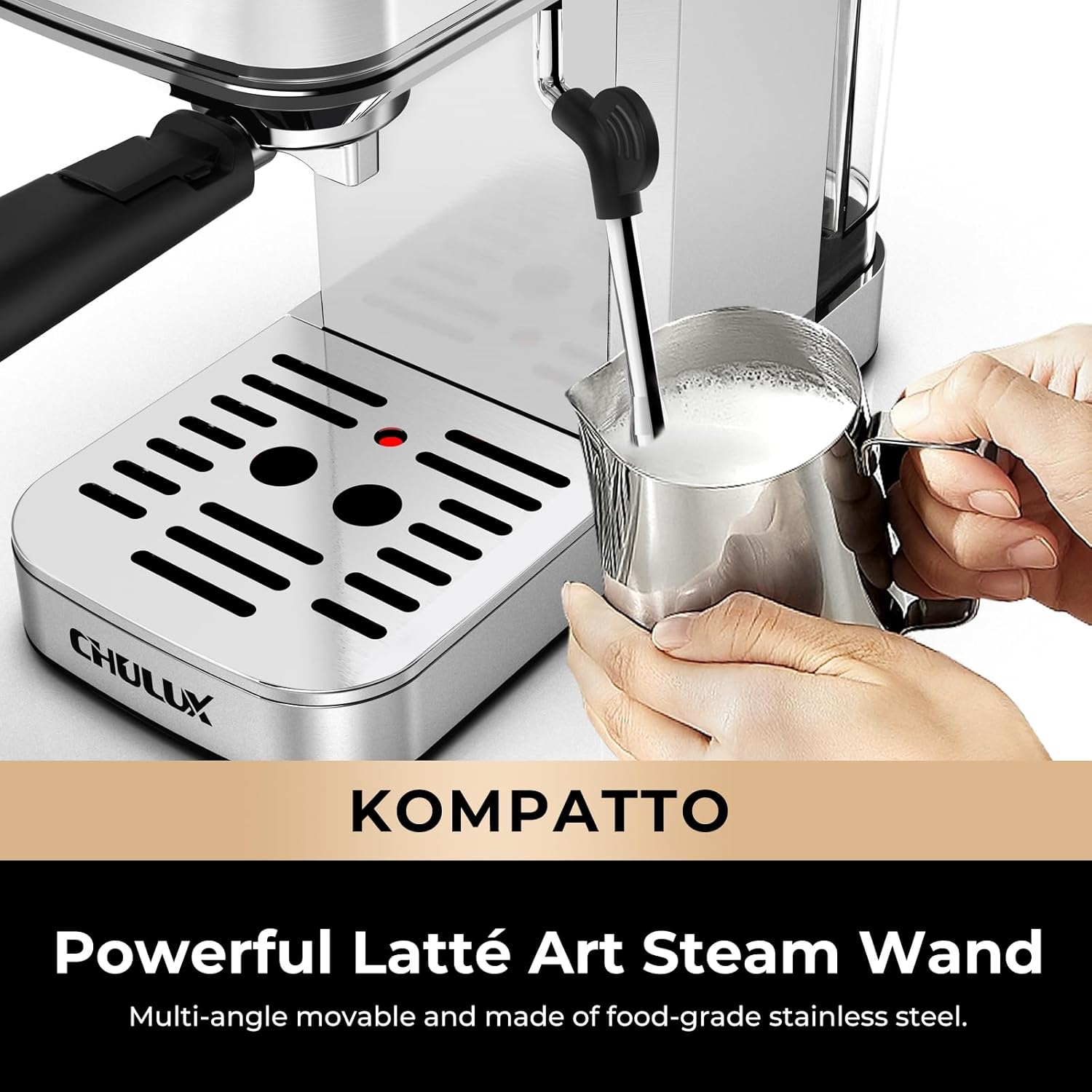 CHULUX Slim Espresso Machine with Milk Frother Steam Wand, 20 Bar Professional Pump Semi Automatic Espresso Coffee Machine for Home Cappuccino Latte Maker · v2