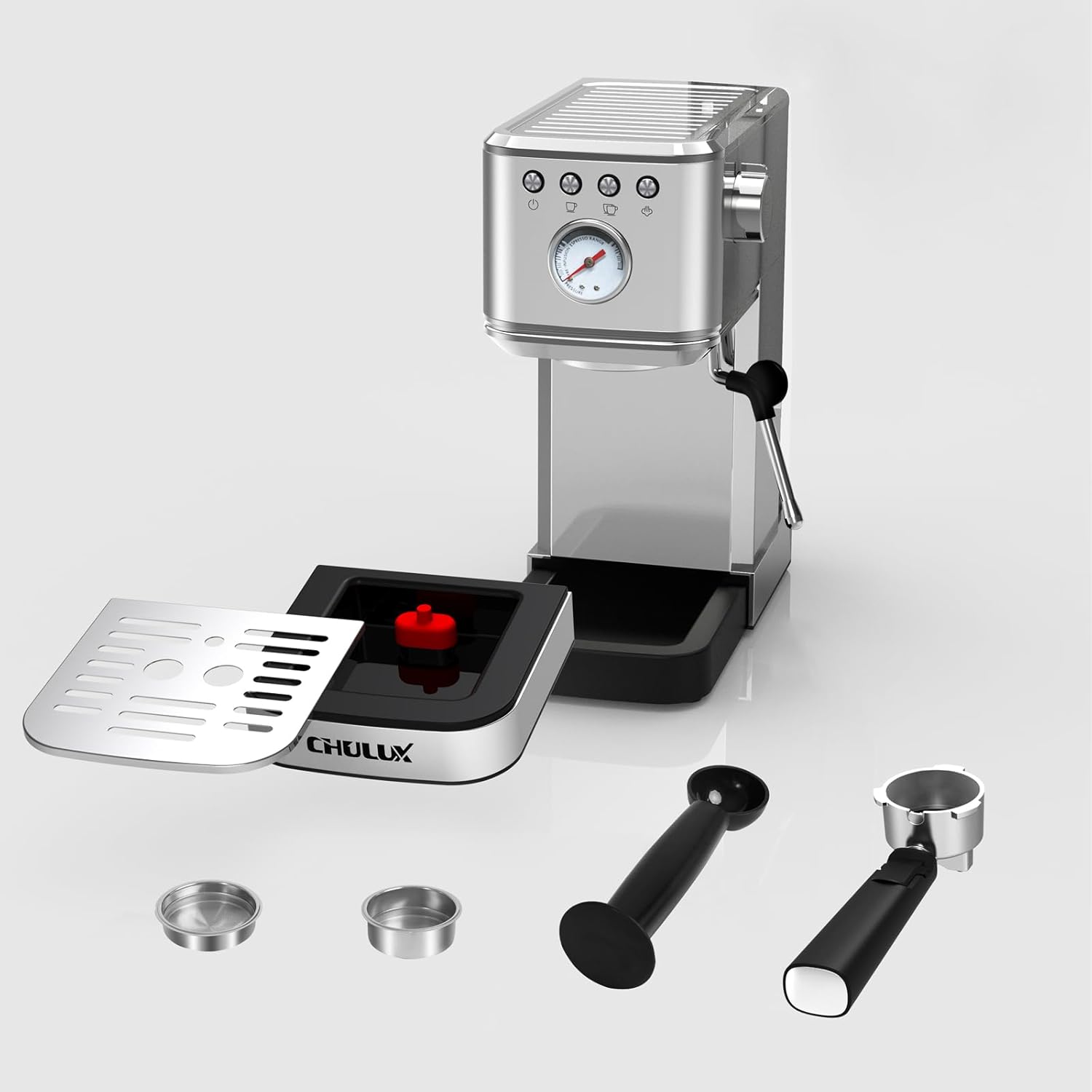 CHULUX Slim Espresso Machine with Milk Frother Steam Wand, 20 Bar Professional Pump Semi Automatic Espresso Coffee Machine for Home Cappuccino Latte Maker · v2