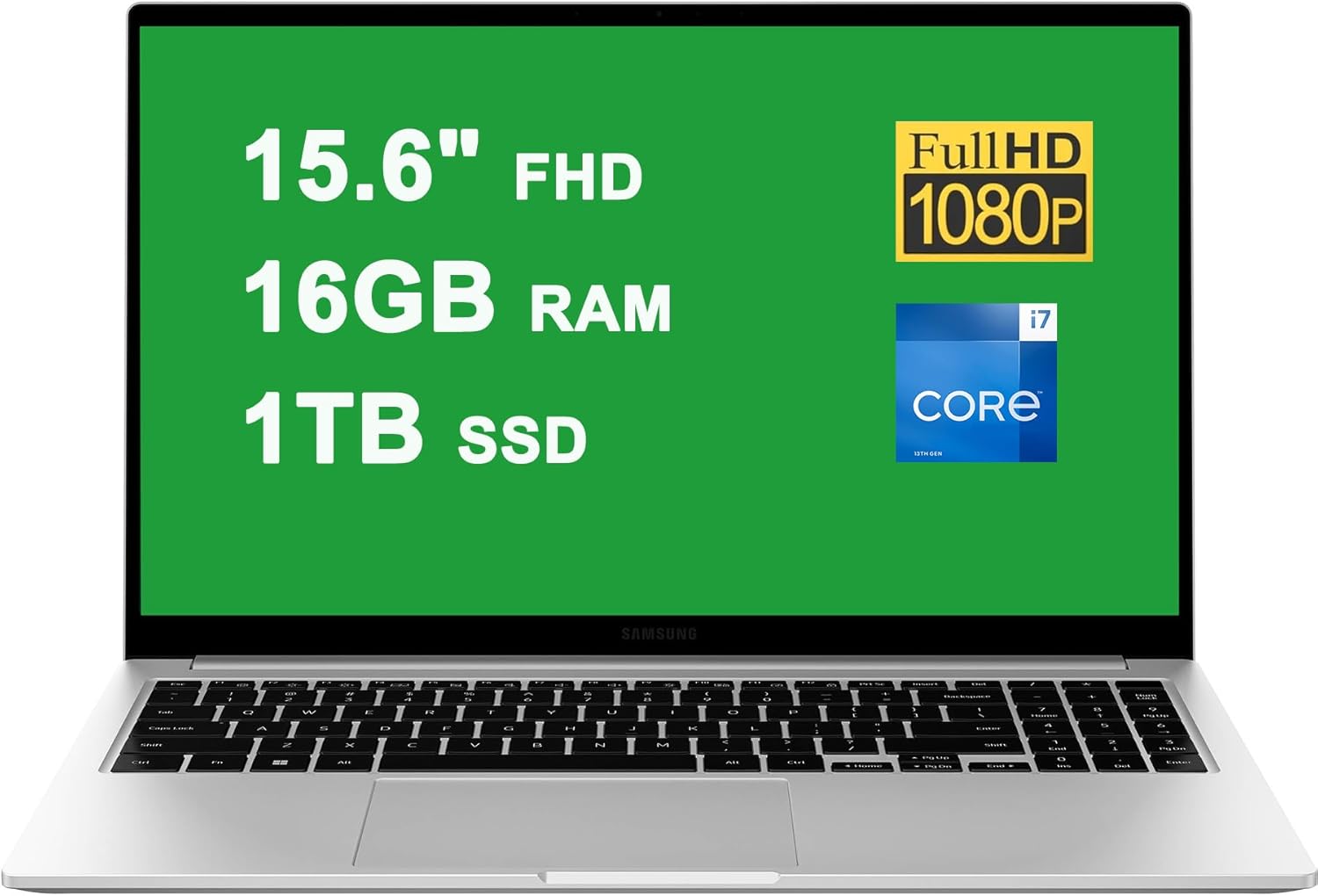 SAMSUNG Galaxy Book3 Laptop Bisnis Tipis dan Ringan 15.6 FHD Anti-Glare Prosesor Intel 10-Core i7-1355U RAM 16GB SSD 1TB Sidik Jari dengan Lampu Latar USB-C Pengisian Cepat Baterai Tahan Lama Win11 Silver