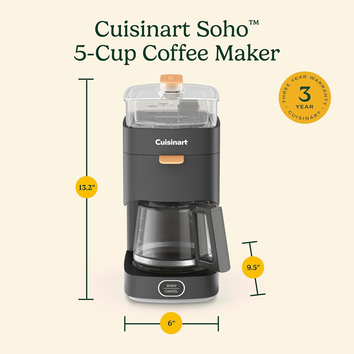 CUISINART Soho™ 5-Cup Coffee Maker, Black, DCC-5BK · v2