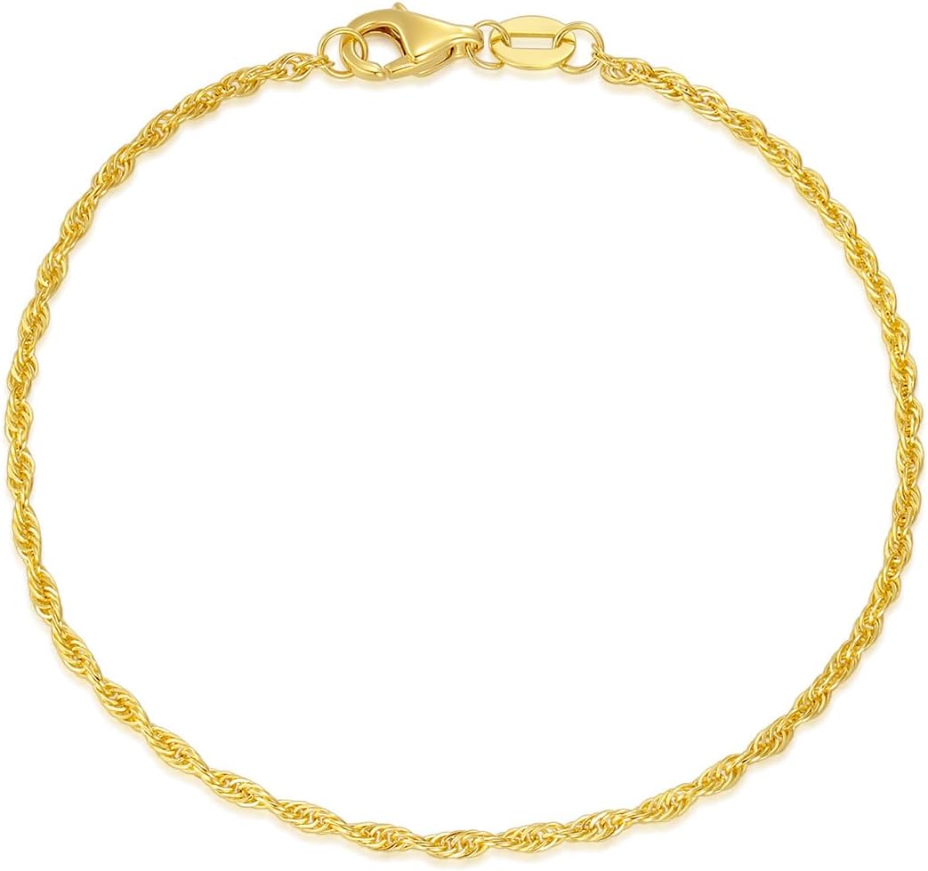 Cavigliera a catena in oro giallo 14 carati da 6-13 pollici 1,2 mm-3,2 mm, cordolo a maglie cubane/corda/graffetta/serpente/spina di pesce/perlina/onda d'acqua, bracciale a catena in oro sottile e resistente, cavigliera