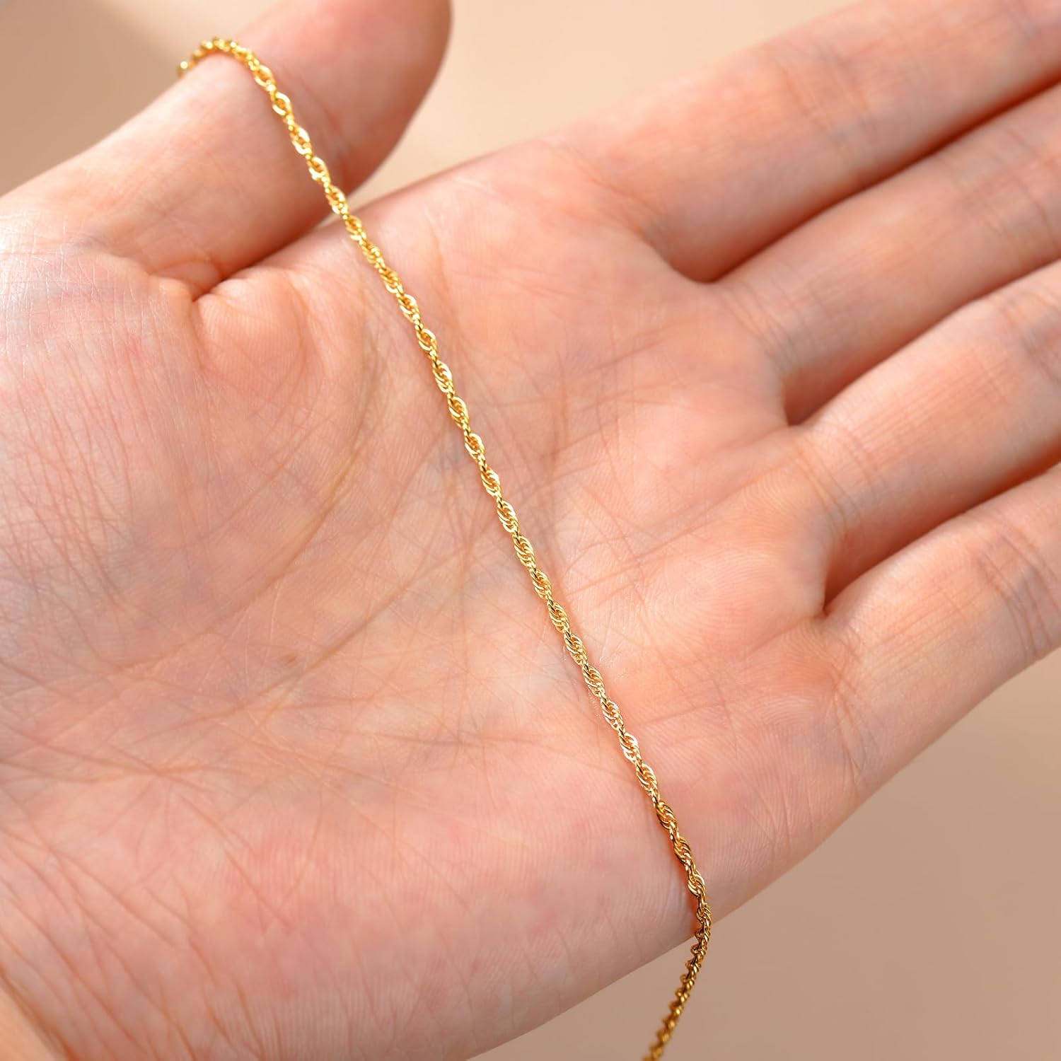 14K Yellow Gold 6-13 Inch 1.2mm-3.2mm Chain Bracelet Anklet for Women, Cuban Link Curb/Rope/Paper Clip/Round Snake/Herringbone/Bead/Water Wave, Thin Gold Chain Bracelet Durable Strong Real 14k Gold Chain Bracelet Anklet · v4