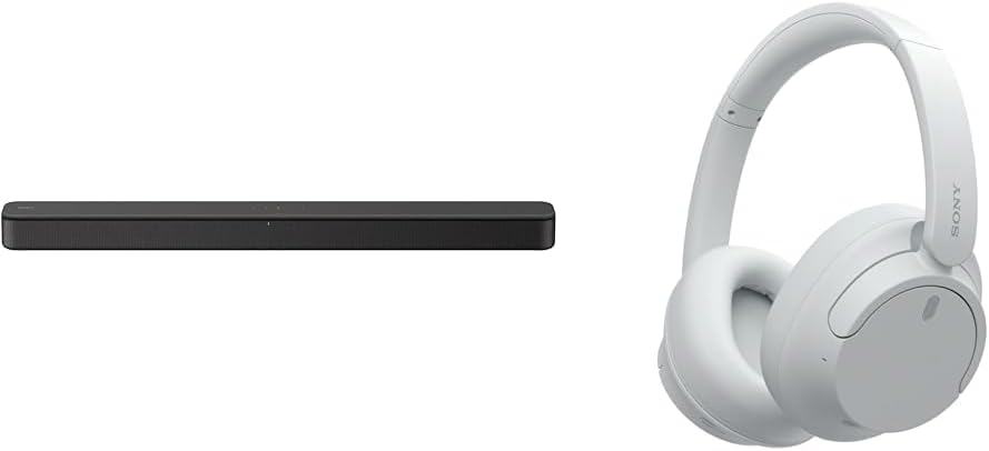 Sony S100F 2.0-kanaals soundbar met basreflexluidspreker, geïntegreerde tweeter en Bluetooth WH-CH720N draadloze hoofdtelefoon met ruisonderdrukking, Bluetooth-headset voor over het oor met microfoon