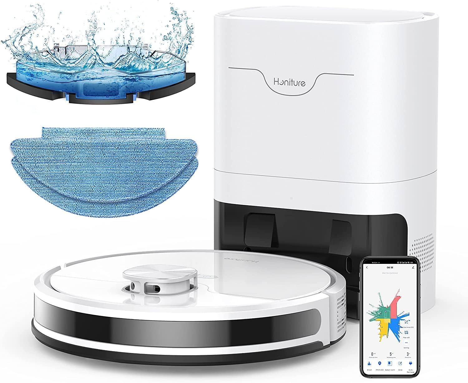 HONITURE Robot Vacuum and Mop Combo,Q6 SE Robot Vacuum Cleaner with Self-Emptying,3500pa Max Suction Laser Navigator Robotic Vacuum with Smart Mapping,180 Mins Run-Time,App Control,Ideal for Pet Hair · v3