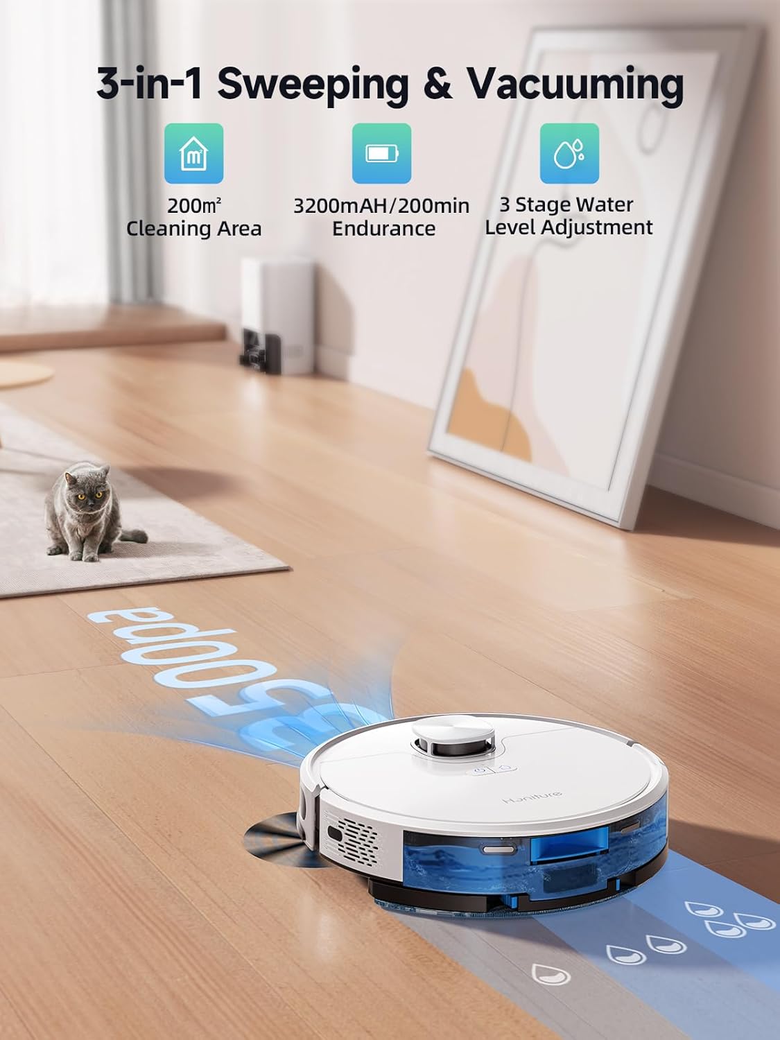 HONITURE Robot Vacuum and Mop Combo,Q6 SE Robot Vacuum Cleaner with Self-Emptying,3500pa Max Suction Laser Navigator Robotic Vacuum with Smart Mapping,180 Mins Run-Time,App Control,Ideal for Pet Hair · v3