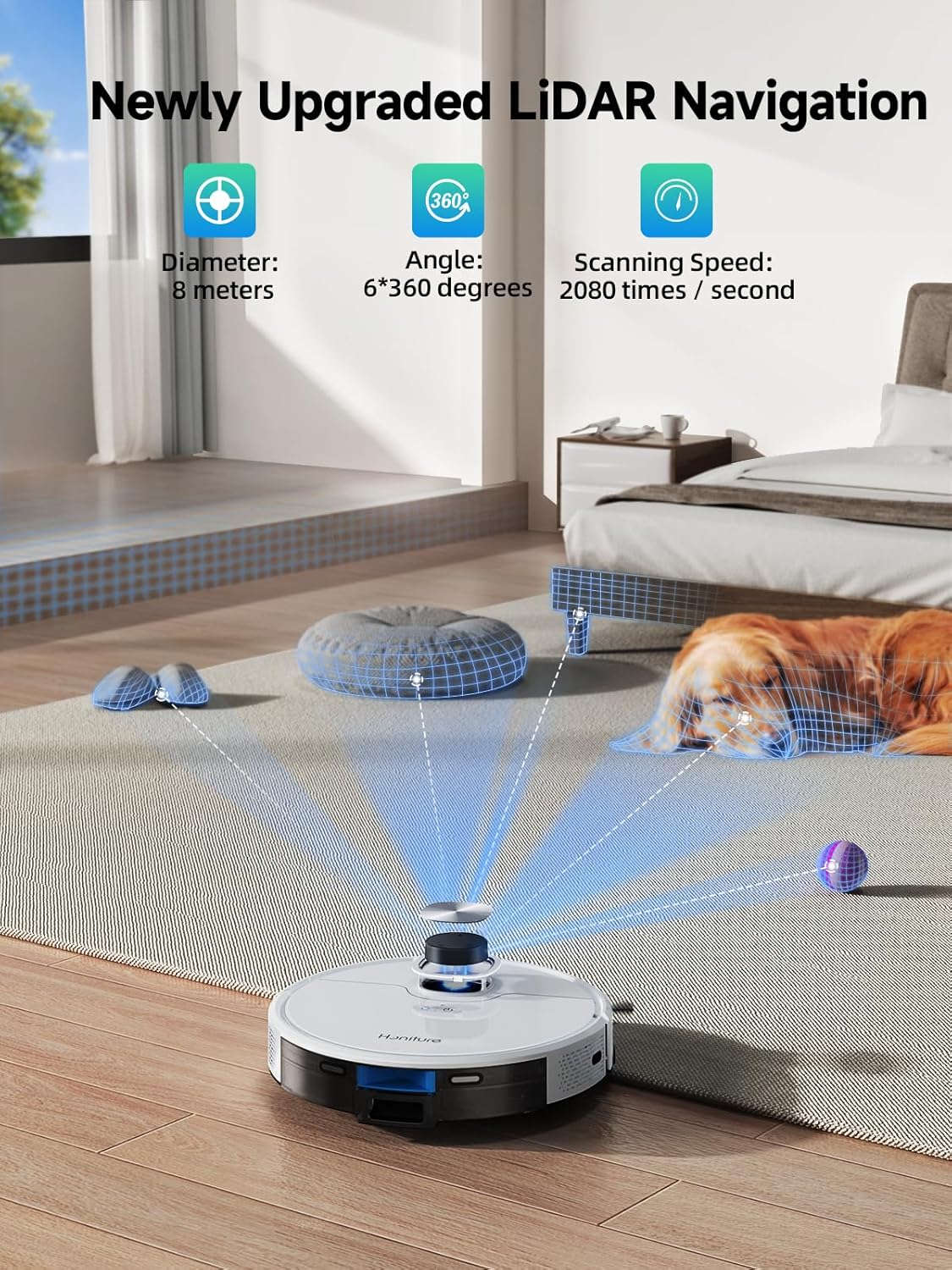 HONITURE Robot Vacuum and Mop Combo,Q6 SE Robot Vacuum Cleaner with Self-Emptying,3500pa Max Suction Laser Navigator Robotic Vacuum with Smart Mapping,180 Mins Run-Time,App Control,Ideal for Pet Hair · v3