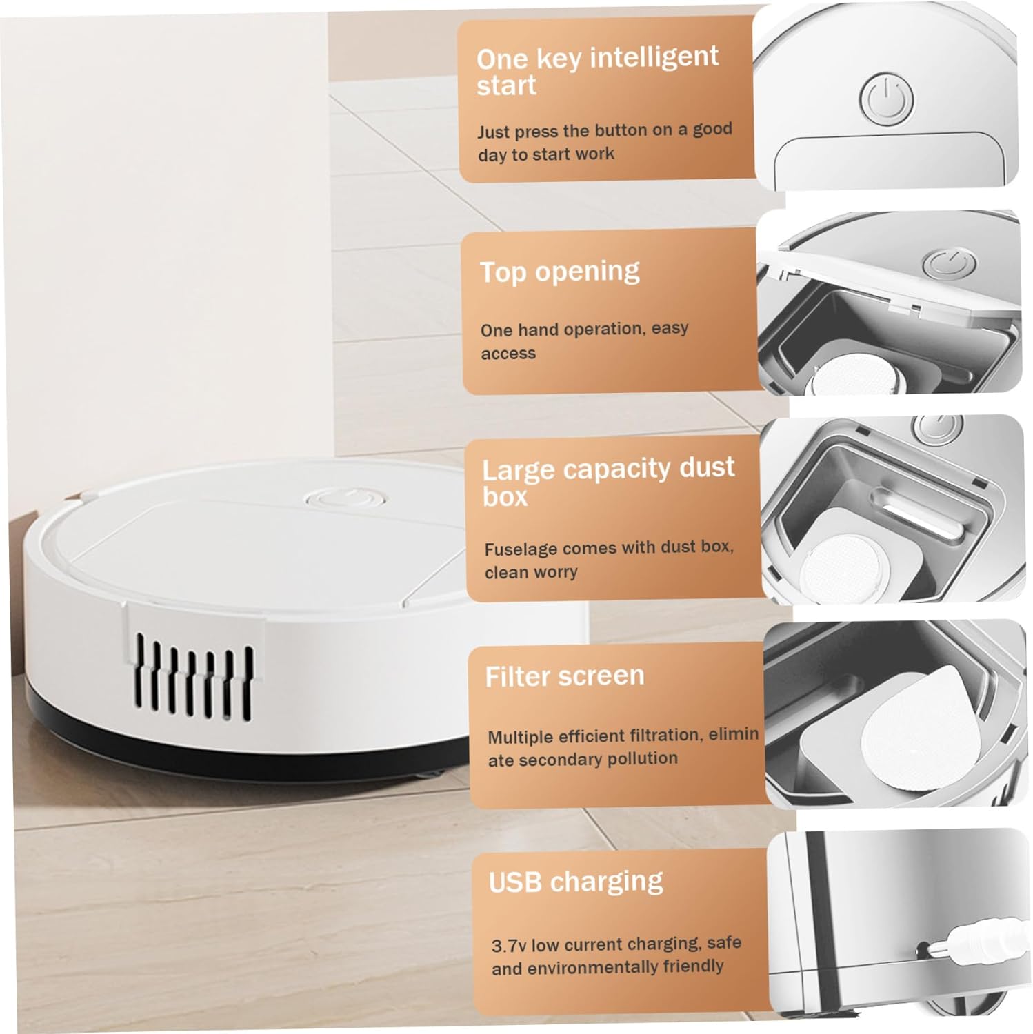 Automatic Robotic Vacuum Cleaner, 3 in 1 Robot Cleaner with Strong Suction, White Household Robot Vacuum Cleaner, Smart Sweeping Mopping Robot, Avoid Obstacles Robot Vacuum Cleaner · v2