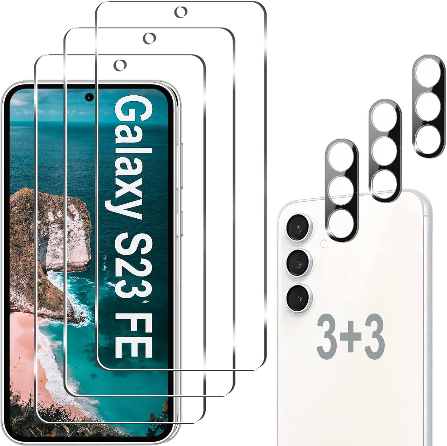 [3 3 Pack] Galaxy S23 FE Screen Protector   Camera Lens Protector, HD Tempered Glass Film, 9H Hardness, Anti Scratch, Easy Installation, Bubble Free, Screen Protector for Samsung Galaxy S23 FE 5G