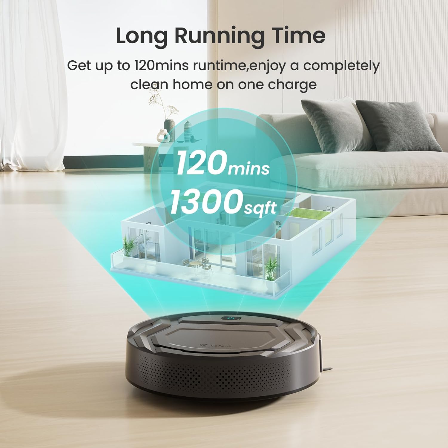 Aspirateur robot Lefant M210Pro, aspiration puissante, 120 minutes de fonctionnement, connecté au Wi-Fi, nettoyage programmé, compatible avec Alexa, aspirateur robotique fin et autochargeur pour la maison, poils d'animaux, sols durs