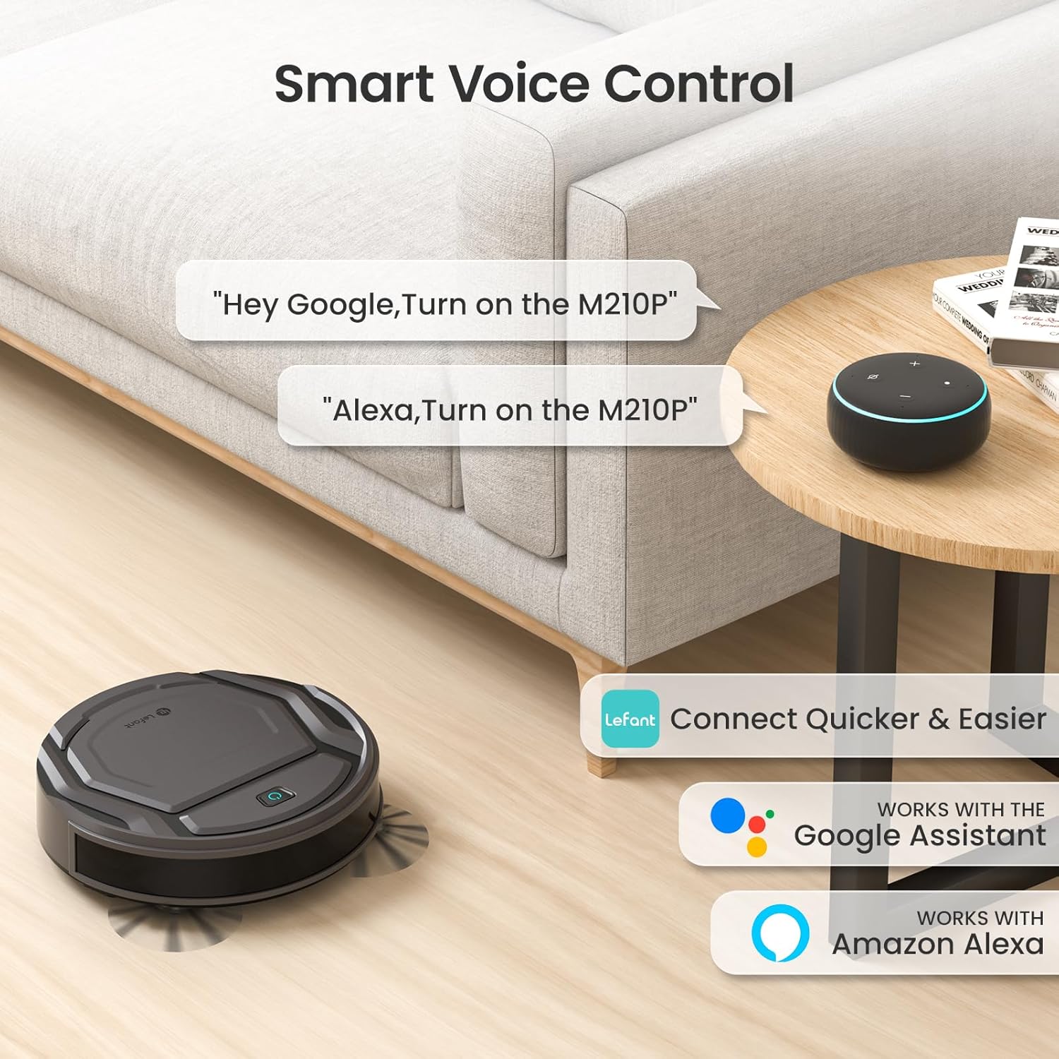 Aspirateur robot Lefant M210Pro, aspiration puissante, 120 minutes de fonctionnement, connecté au Wi-Fi, nettoyage programmé, compatible avec Alexa, aspirateur robotique fin et autochargeur pour la maison, poils d'animaux, sols durs