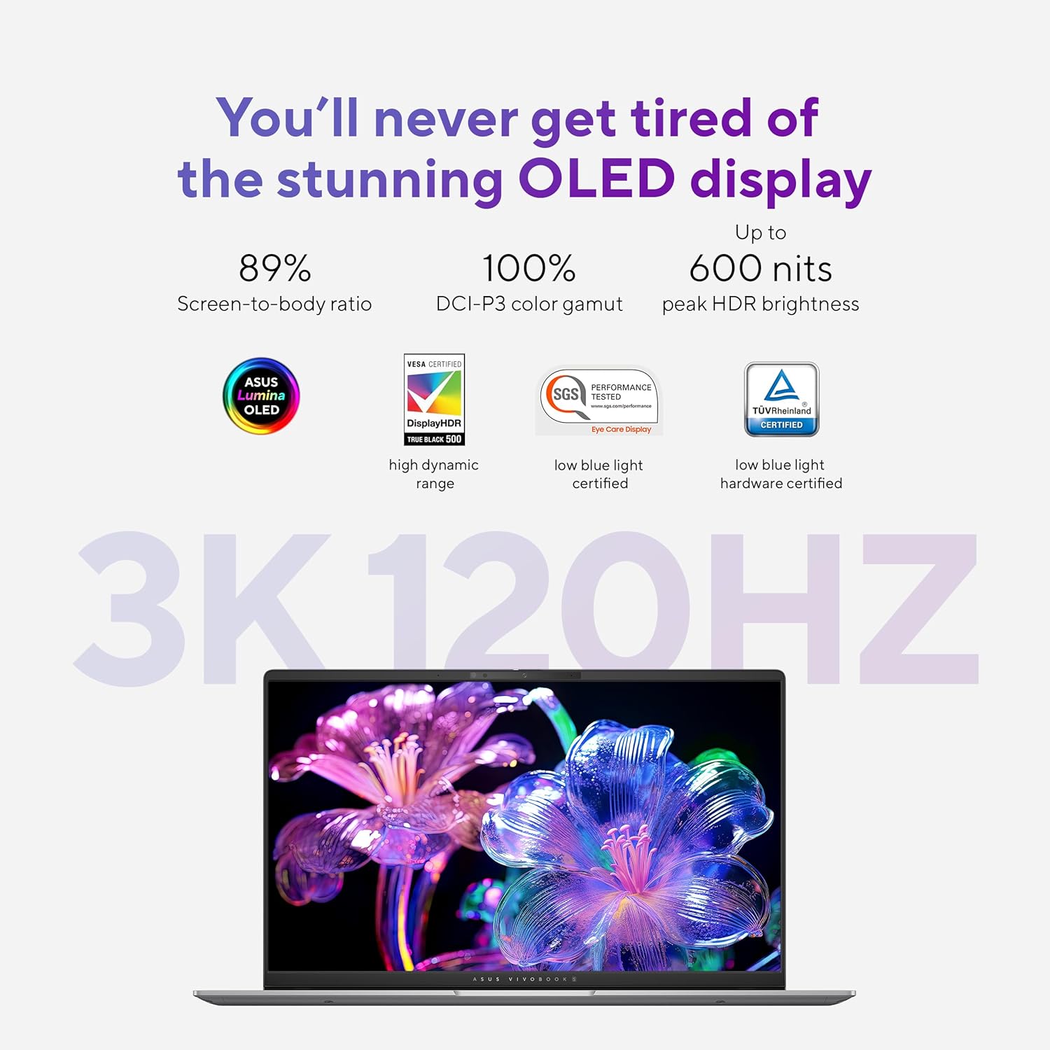 Computer portatile ASUS Vivobook S 15; PC Copilot, display OLED da 15,6 pollici 3K 120 Hz, processore a 12 core Qualcomm Snapdragon X Elite X1E-78-100, 16 GB di RAM, SSD da 1 TB, Windows 11 Home, Cool Silver, S5507QAD-PS96