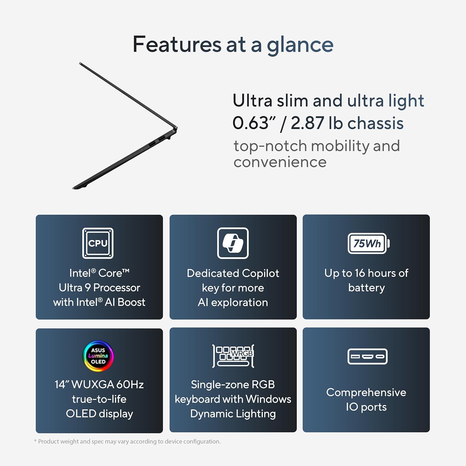 ASUS Vivobook S 14 OLED Laptop, Intel Core Ultra 9 185H, 16GB, 1TB SSD, Neutral Black, S5406MA-AS96, Intel Evo Edition · v3